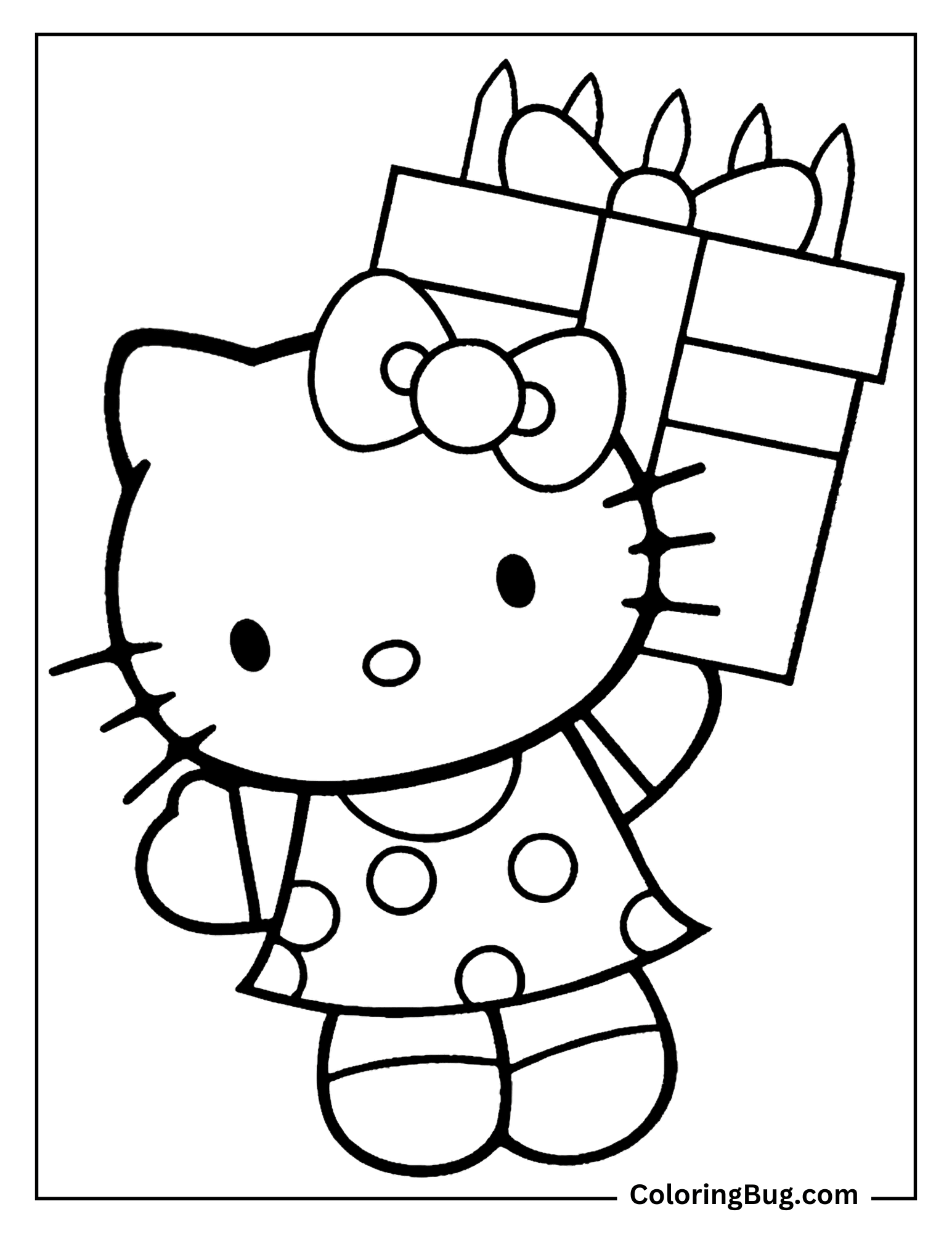 Hello Kitty Holding Birthday Gift Coloring Sheet