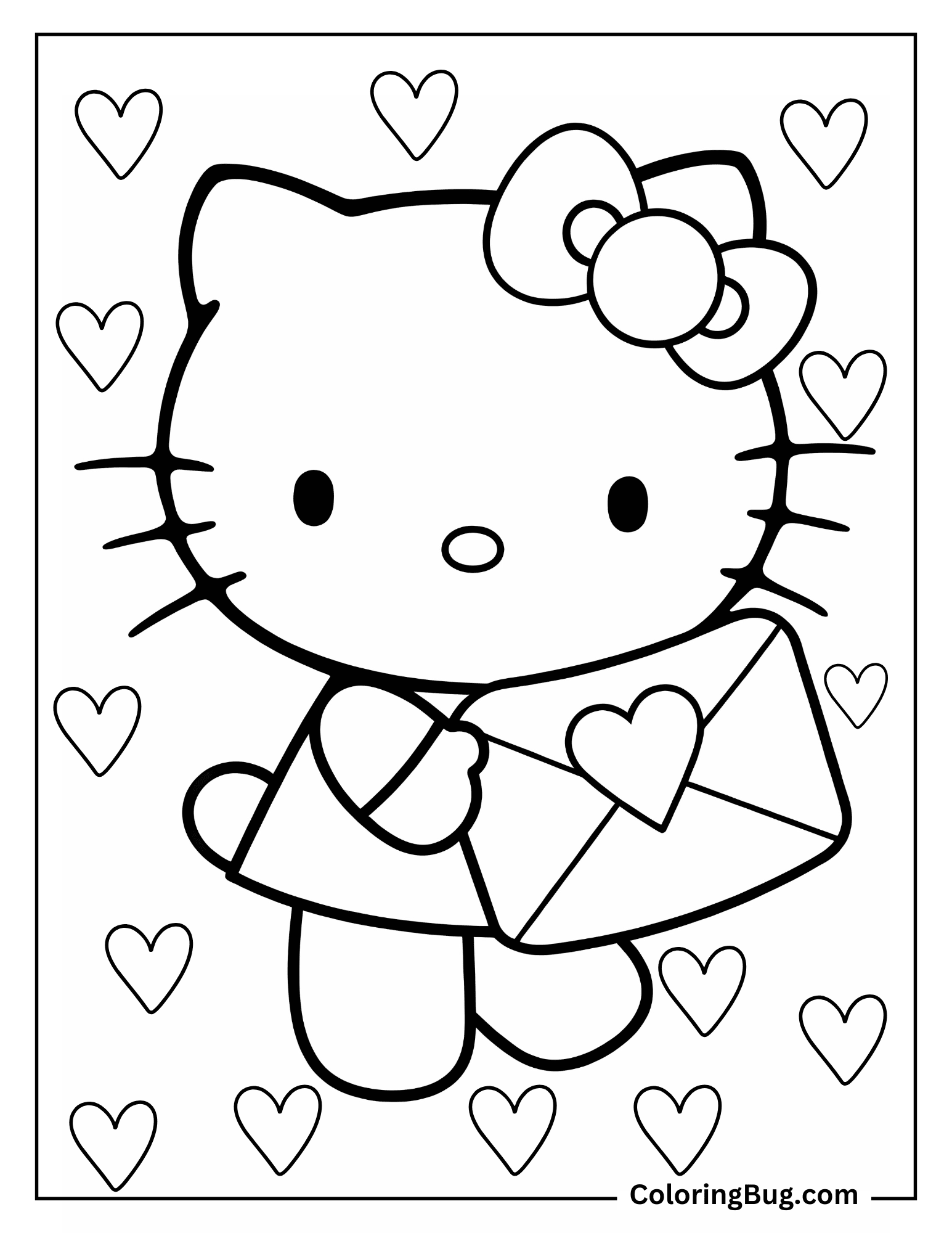 Hello Kitty Holding Love Letter Coloring Sheet