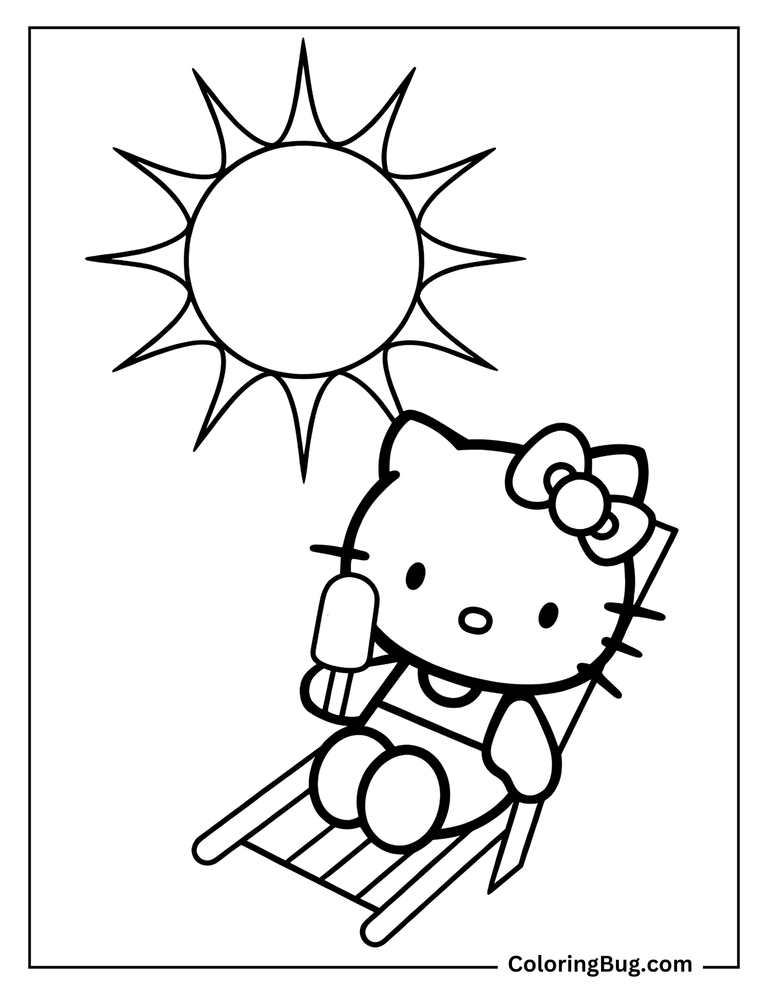 Hello Kitty Holding Popsicle Coloring Sheet