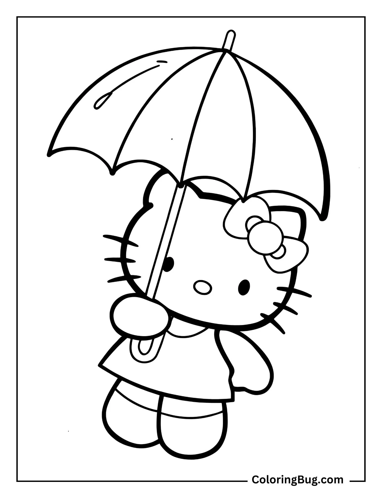Hello Kitty Holding Umbrella Coloring Sheet