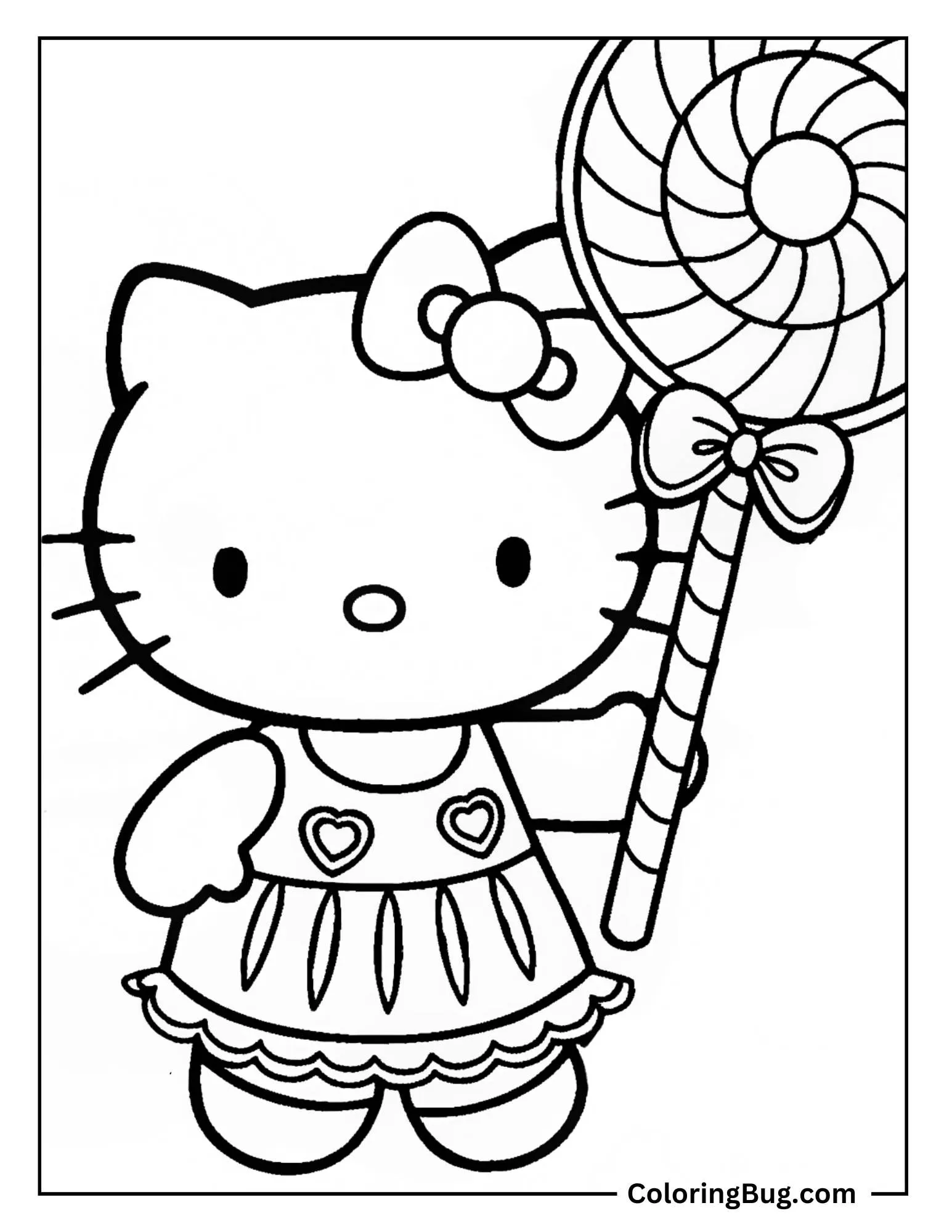 Hello Kitty Holding a Giant Lollipop Coloring Sheet