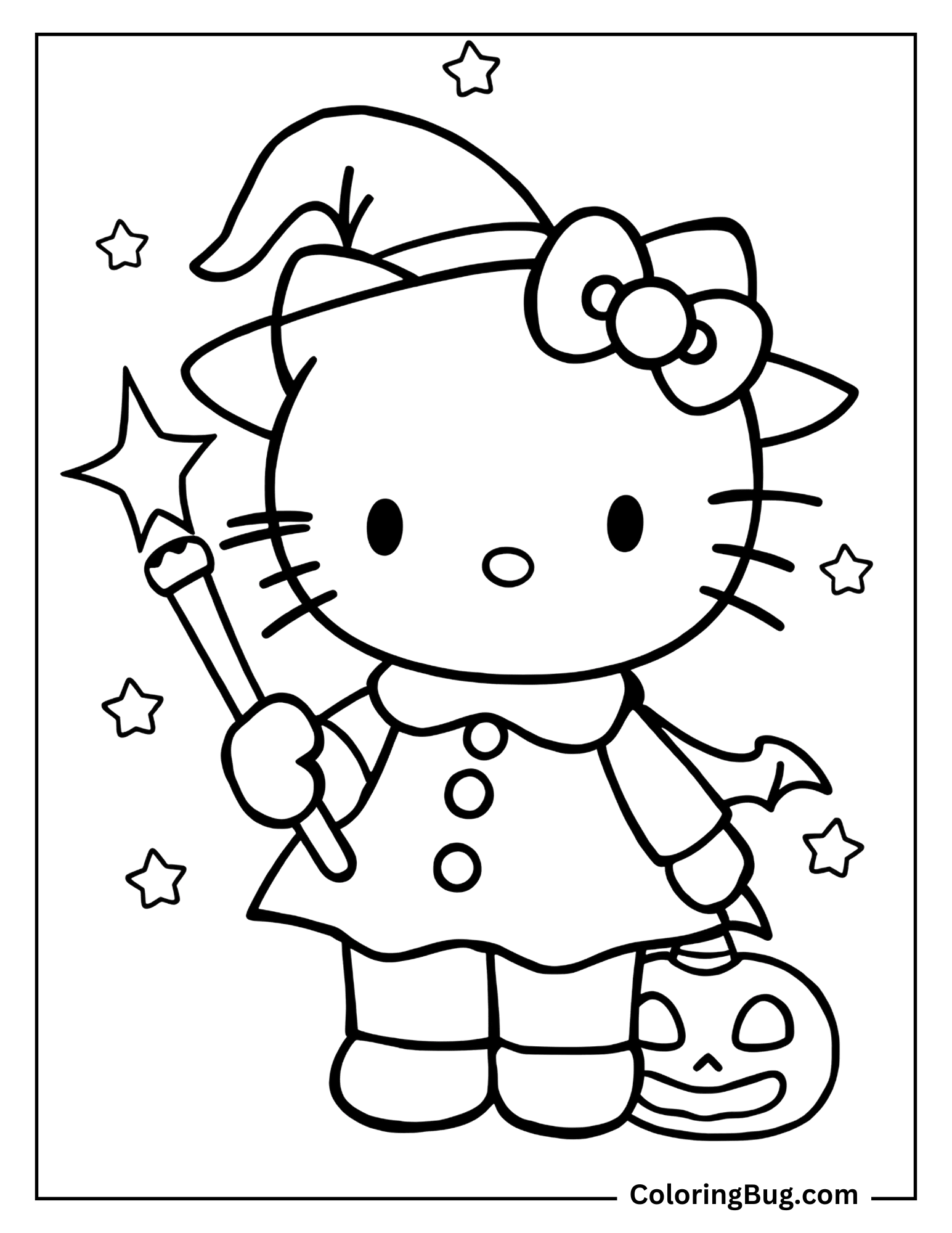 Hello Kitty Holding a Magic Wand Coloring Sheet