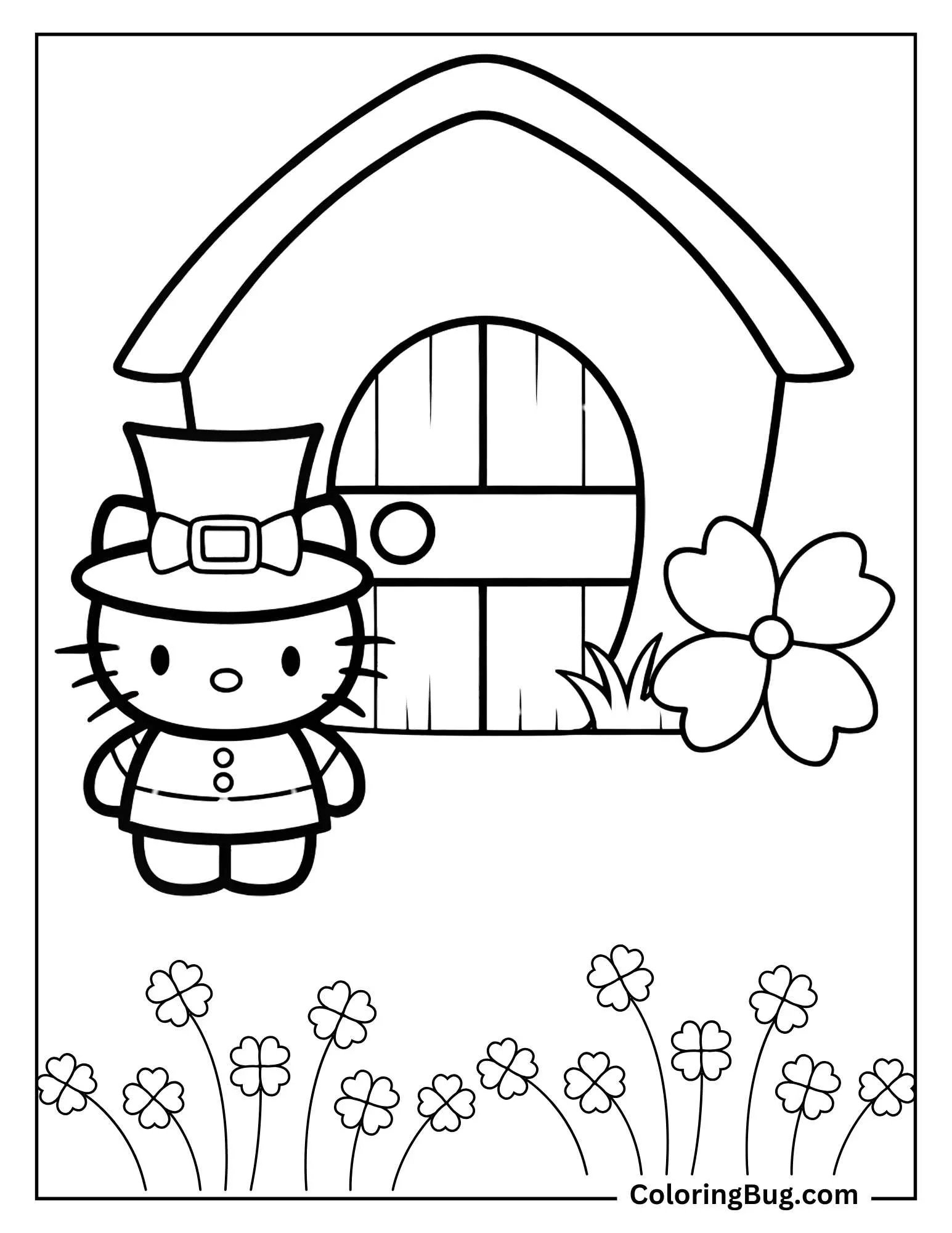 Hello Kitty In Front of Leprechaun House Coloring sheet