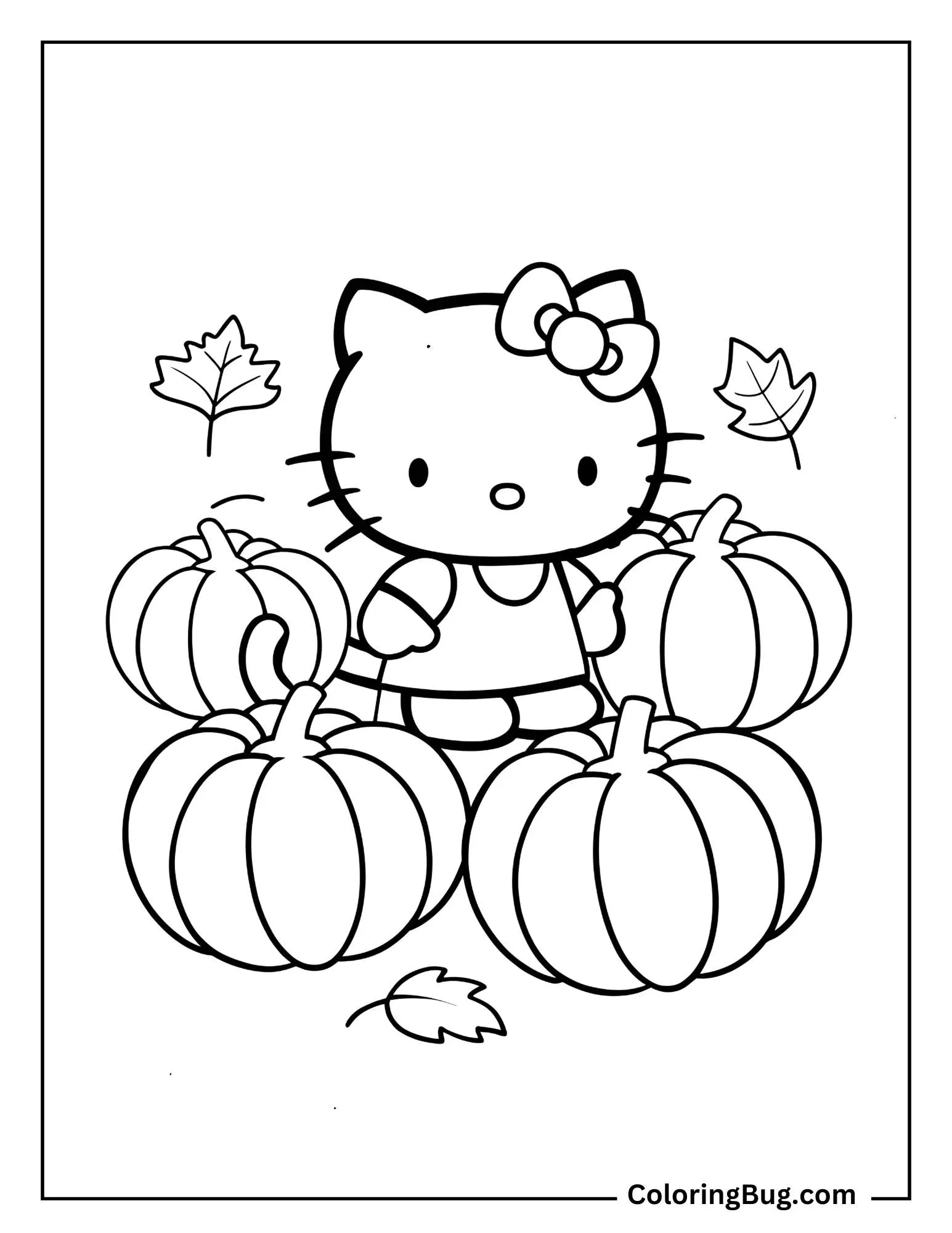 Hello Kitty In Pumpkin Patch Coloring Sheet