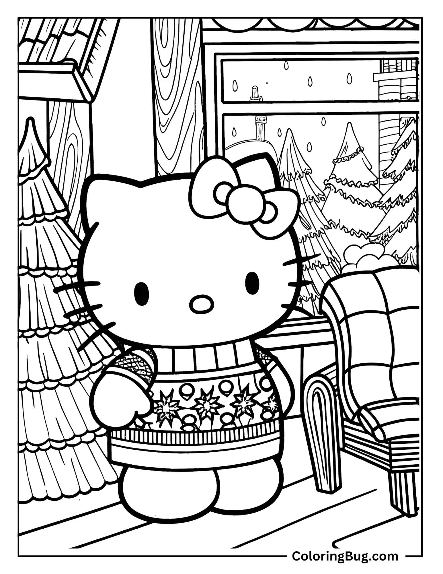 Hello Kitty In a Cozy Winter Sweater Coloring Sheet