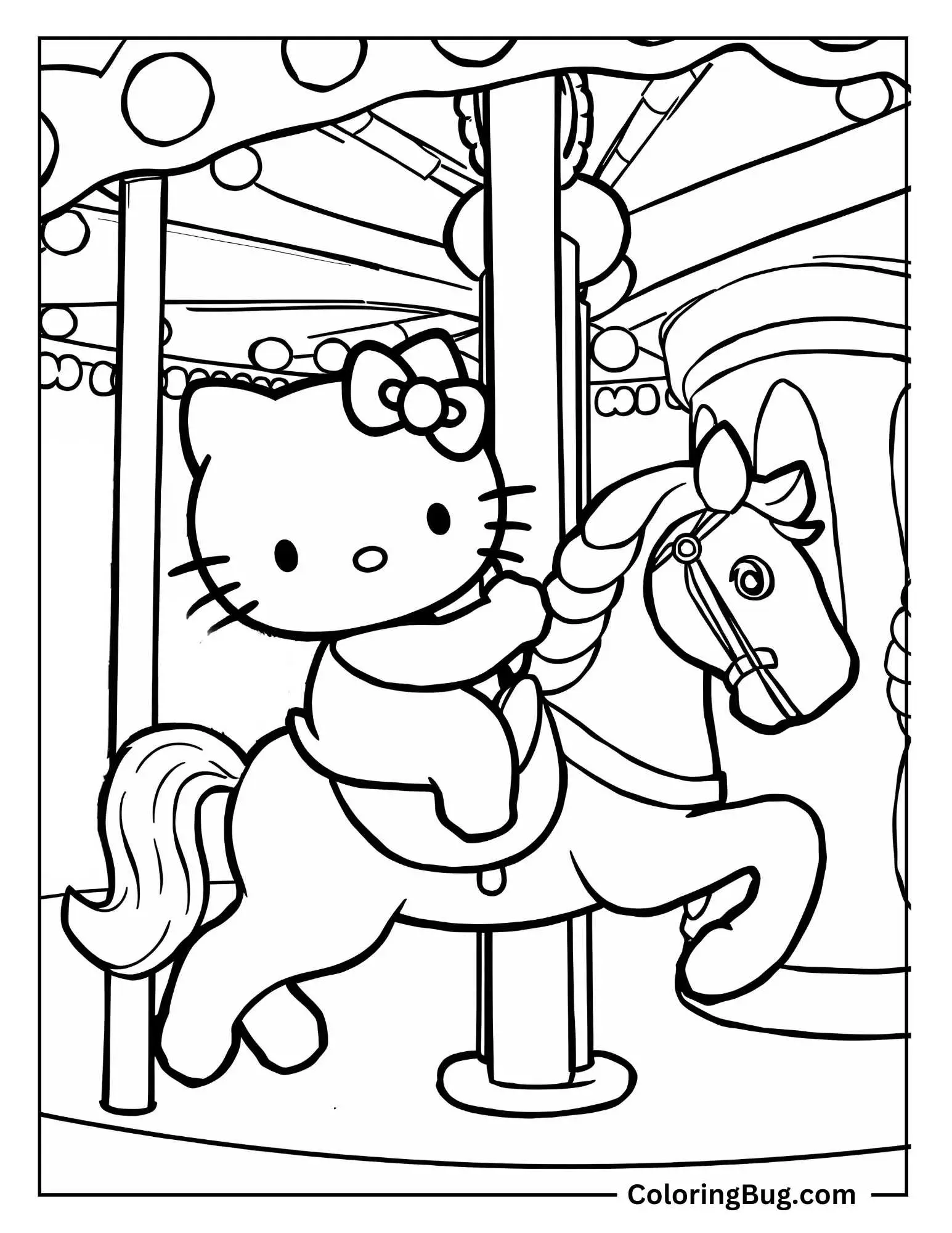Hello Kitty Is Having a Blast On a Carousel Horse At The Fair Coloring Sheet