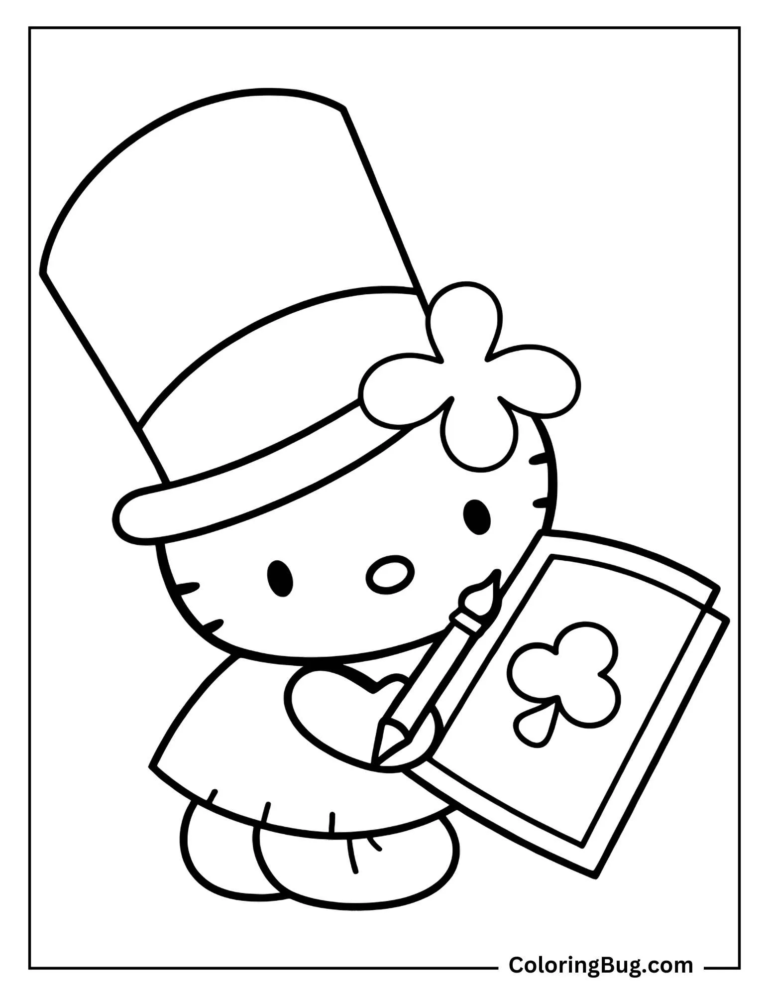 Hello Kitty Making St. Patrick's Day Card Coloring sheet