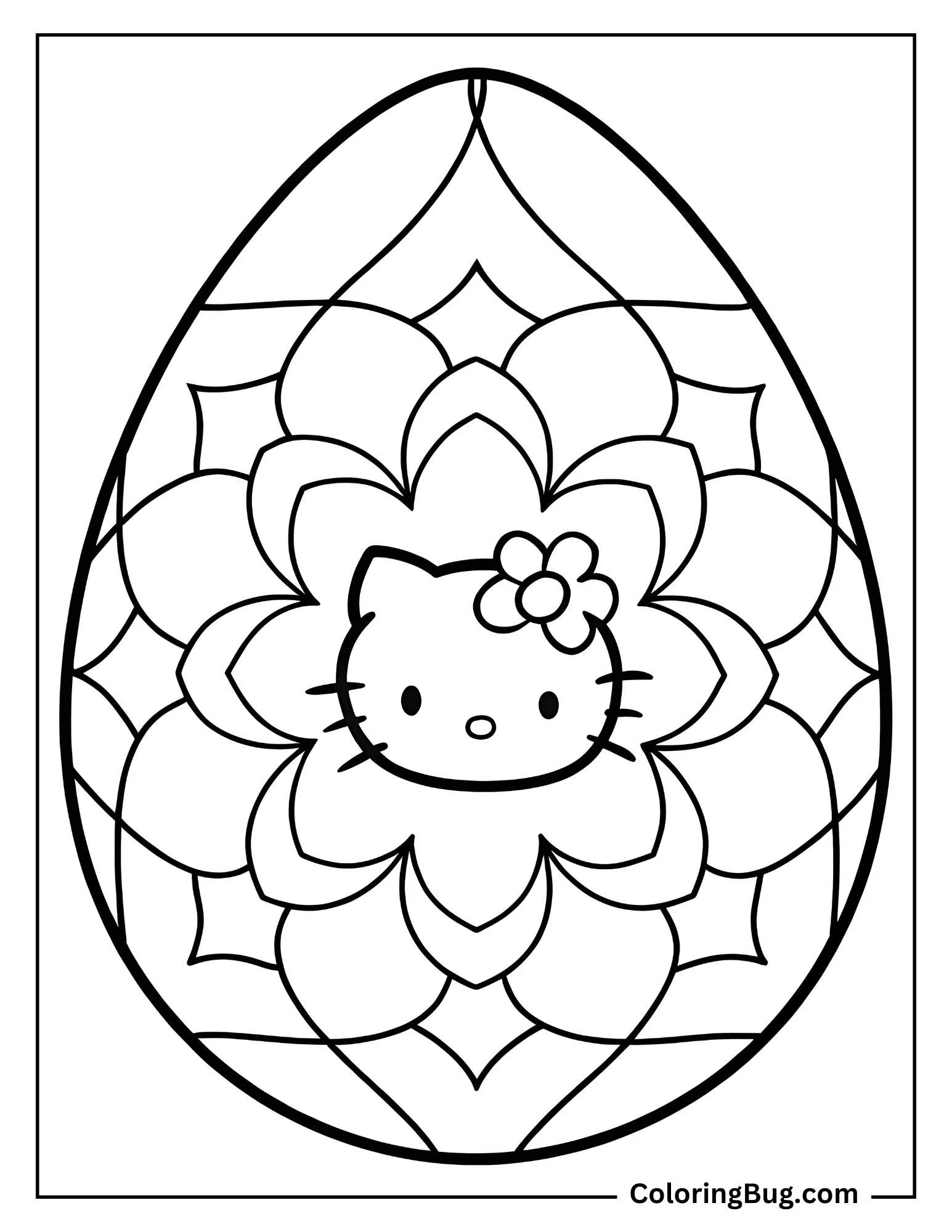 Hello Kitty Mandala Easter Egg Coloring Page