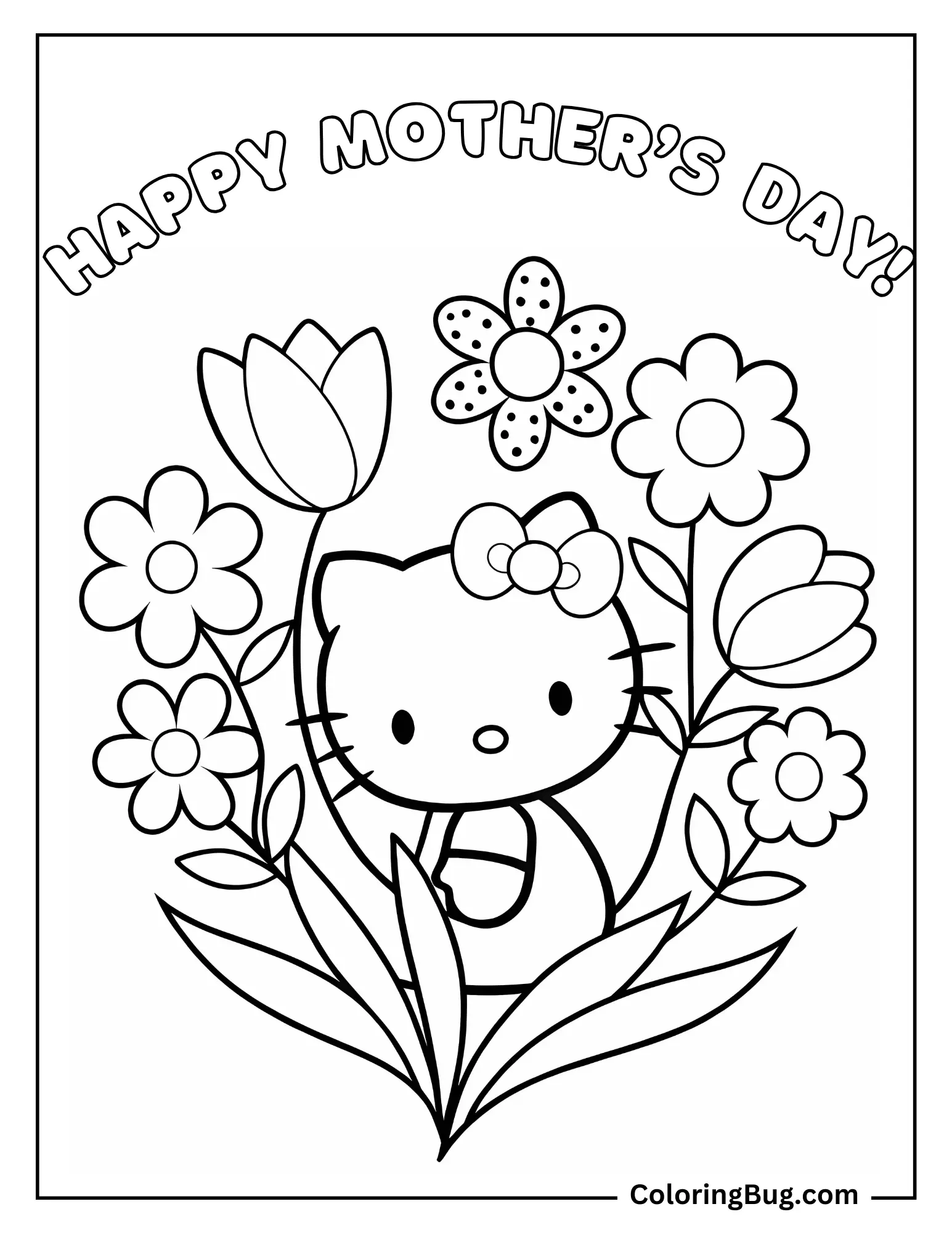 Hello Kitty Mother's Day Flowers Coloring Page