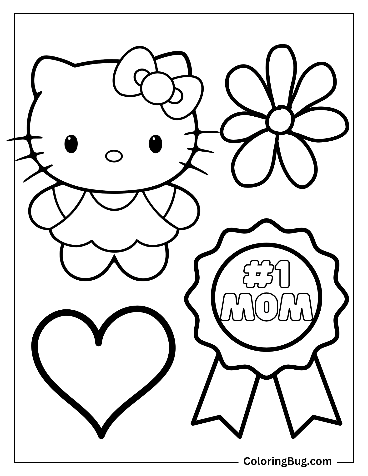 Hello Kitty Number 1 Mom Mother's Day Coloring Page