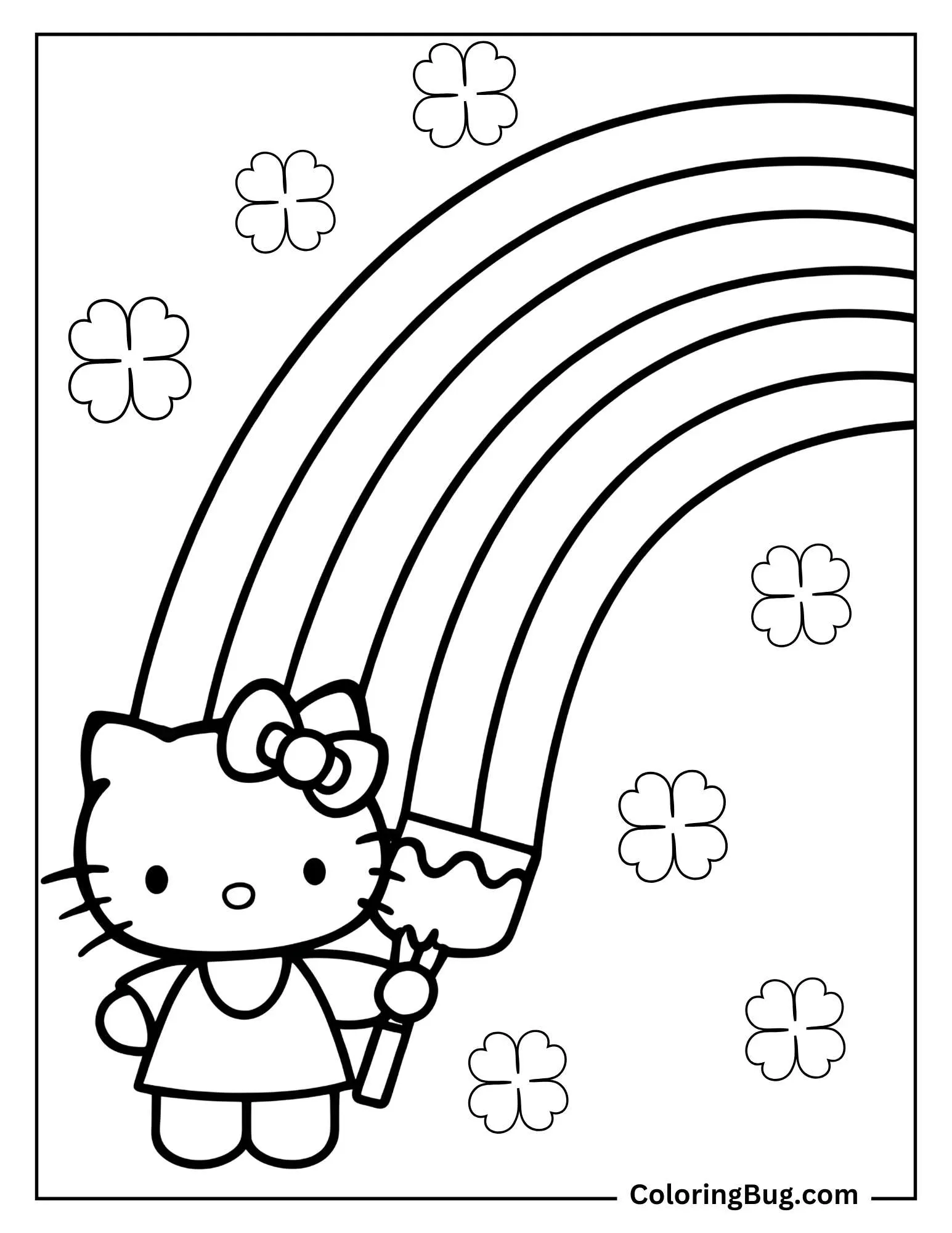 Hello Kitty Painting a Rainbow Coloring sheet