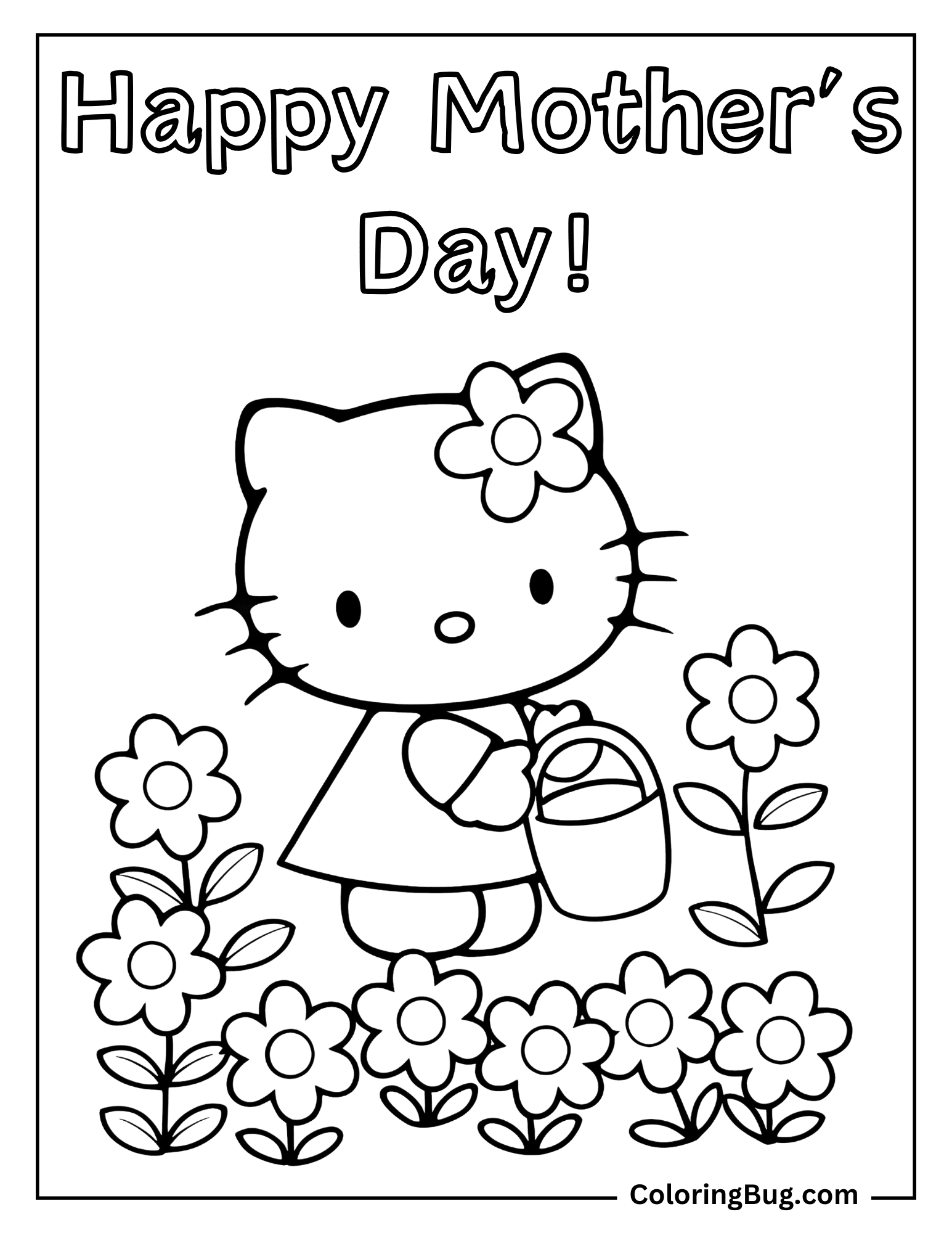 Hello Kitty Picking Mother's Day Flowers Coloring Page