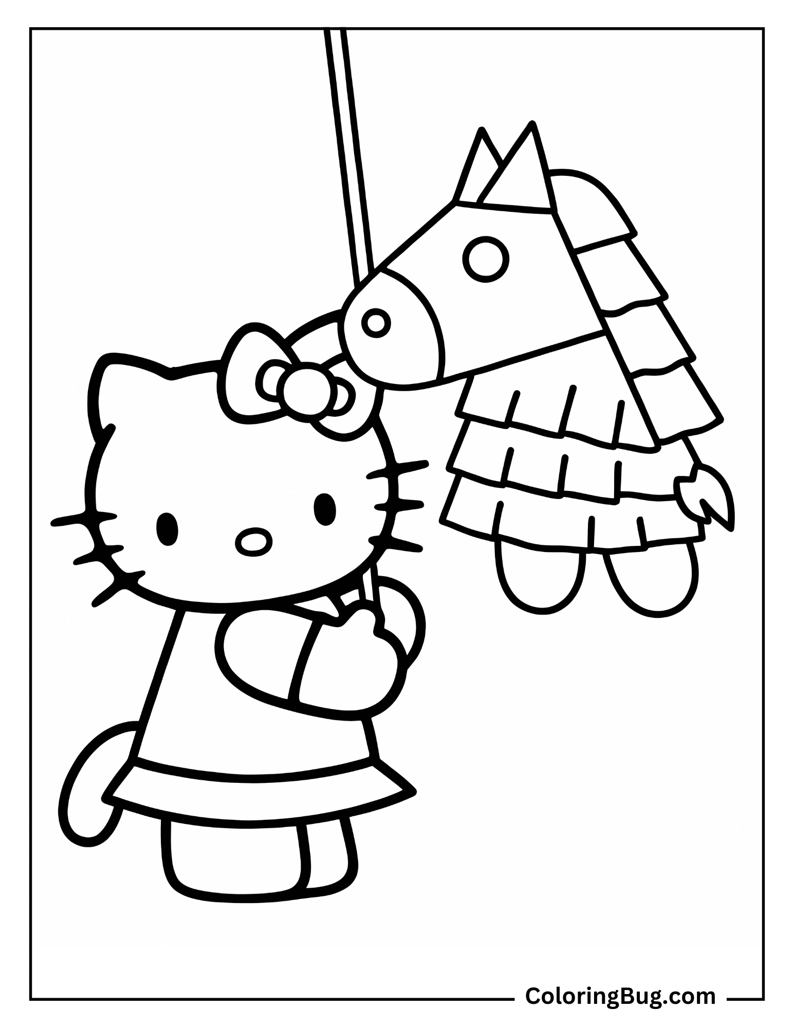 Hello Kitty Playing With a Birthday Piñata Coloring Sheet