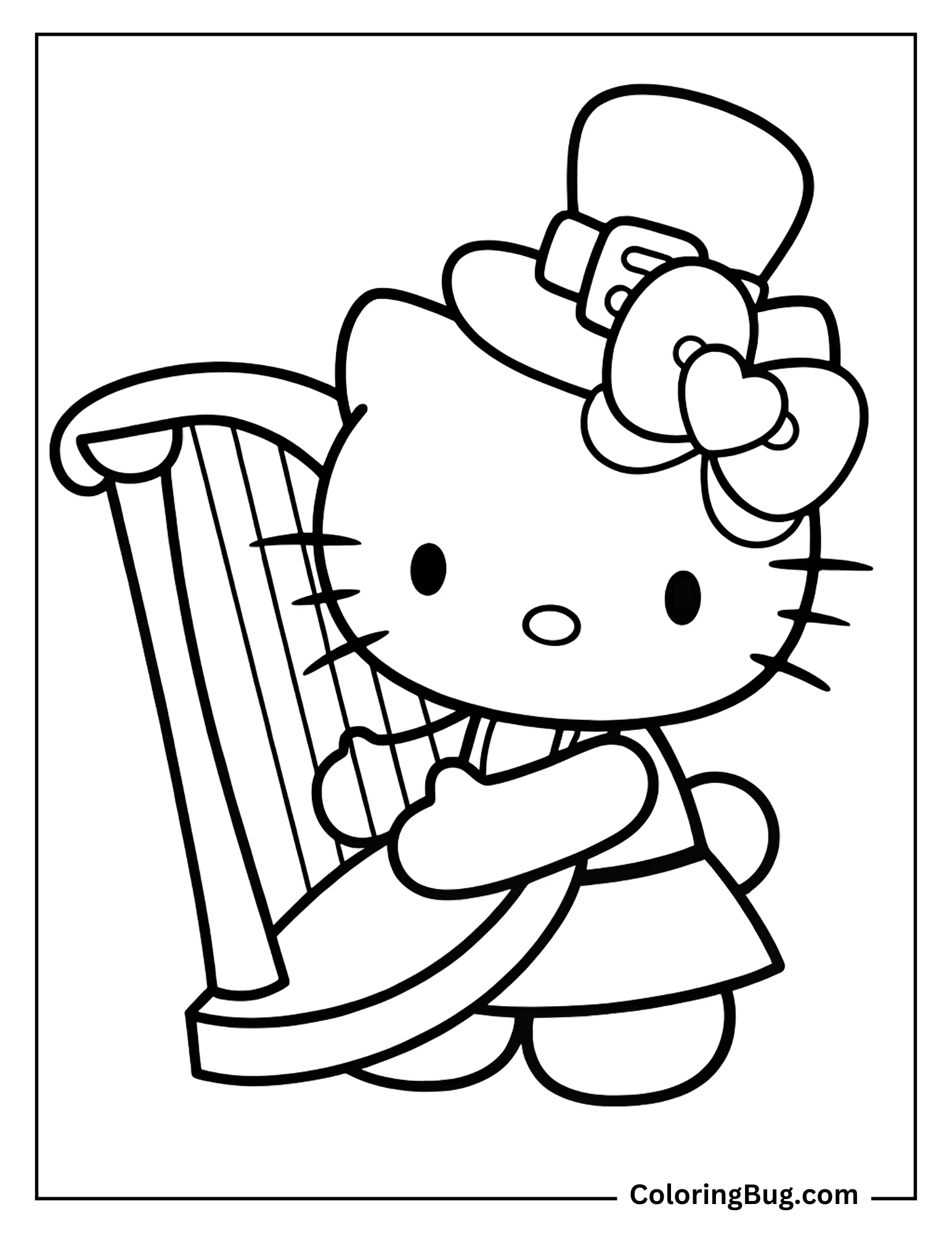 Hello Kitty Playing a Harp Coloring sheet