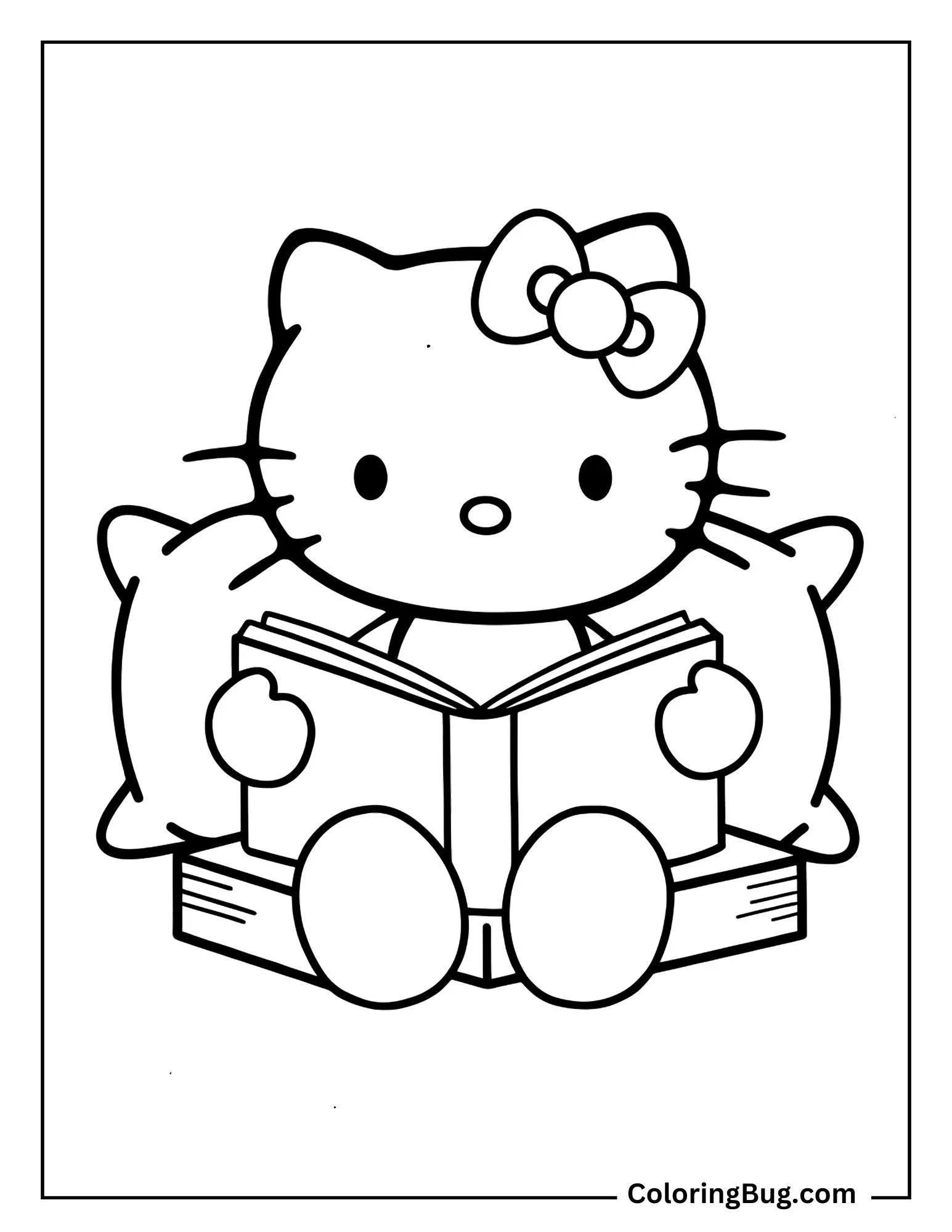 Hello Kitty Reading a Book Coloring Sheet