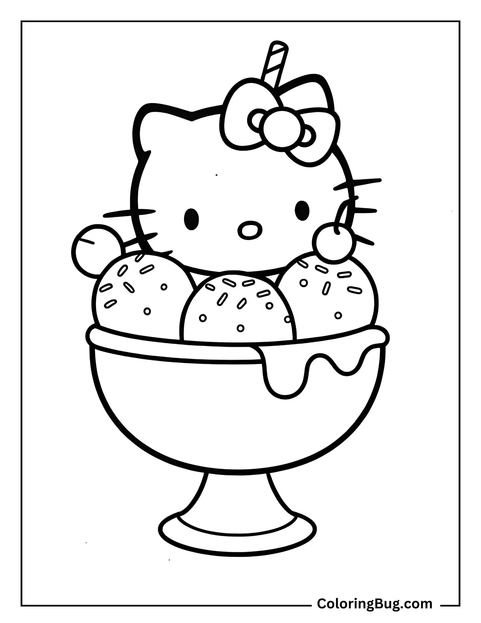 Hello Kitty Shaped Ice Cream Coloring Sheet