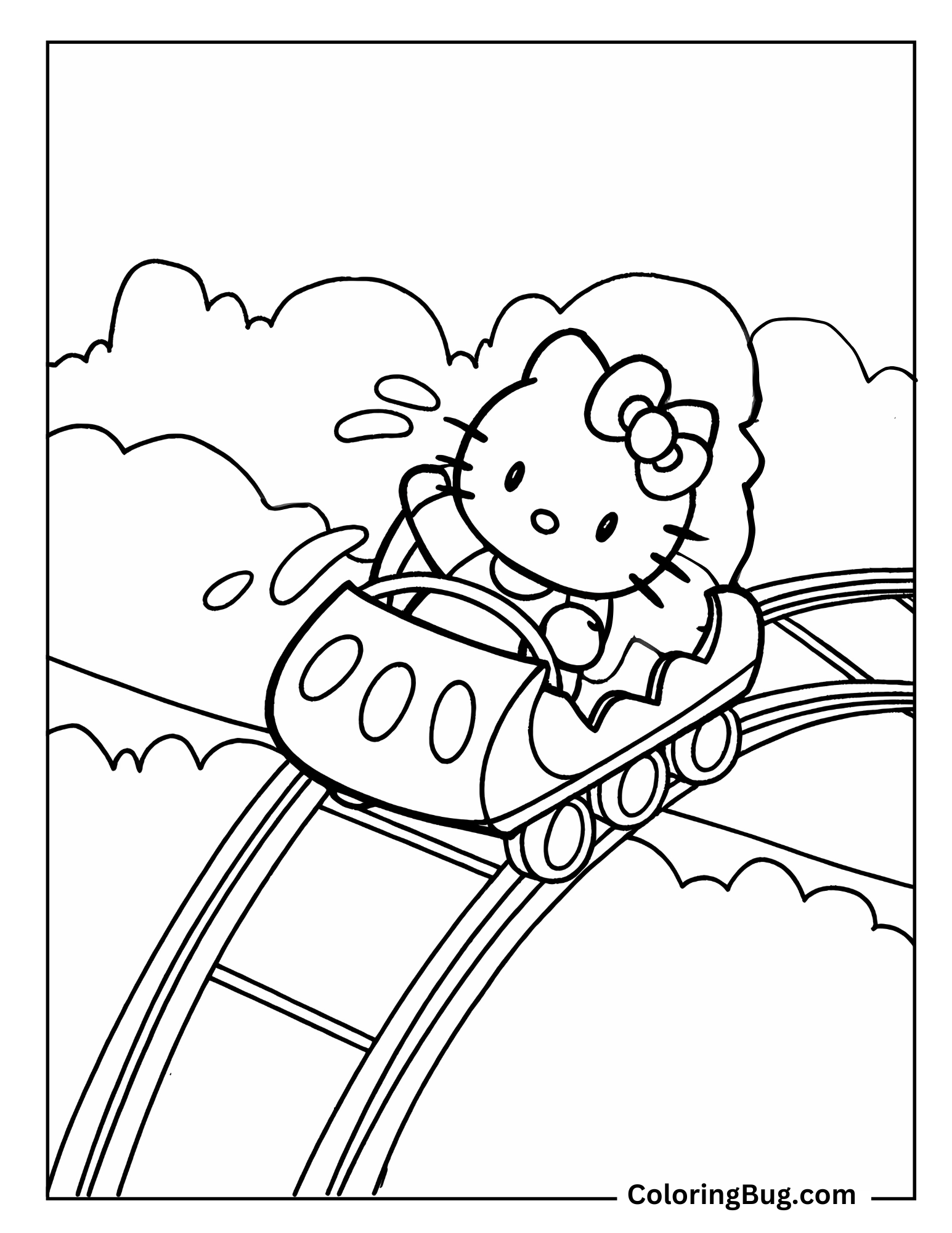Hello Kitty Sitting In Roller Coaster Coloring Sheet