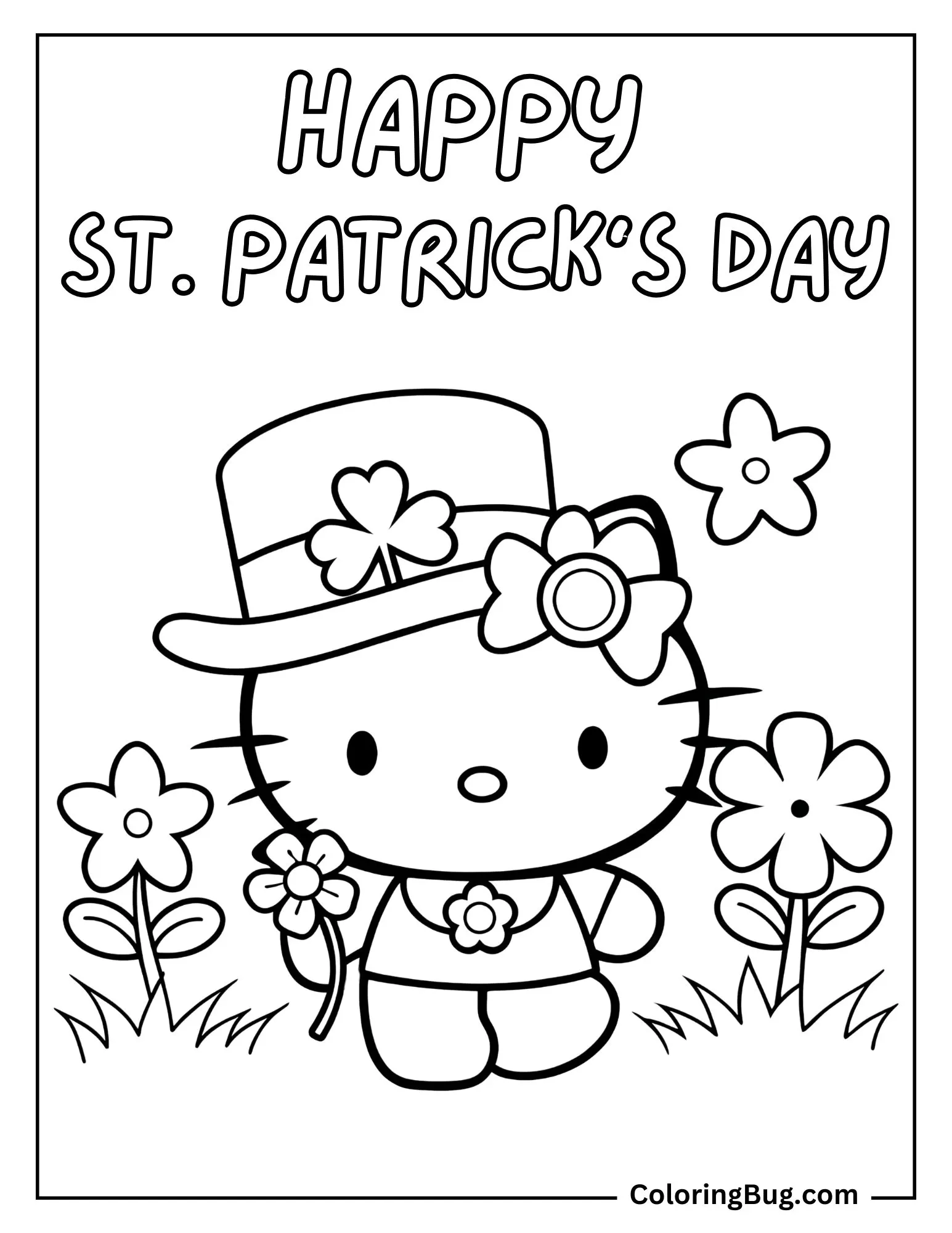 Hello Kitty St. Patrick's Day Spring Coloring Page