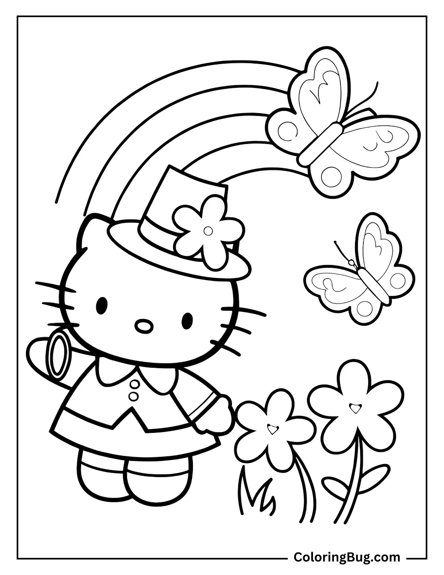 Hello Kitty St. Patrick's Day Spring Coloring Page