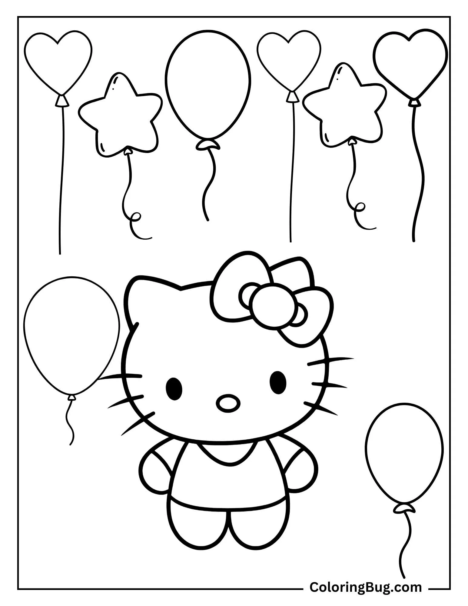 Hello Kitty Surrounded By Balloons Coloring sheet
