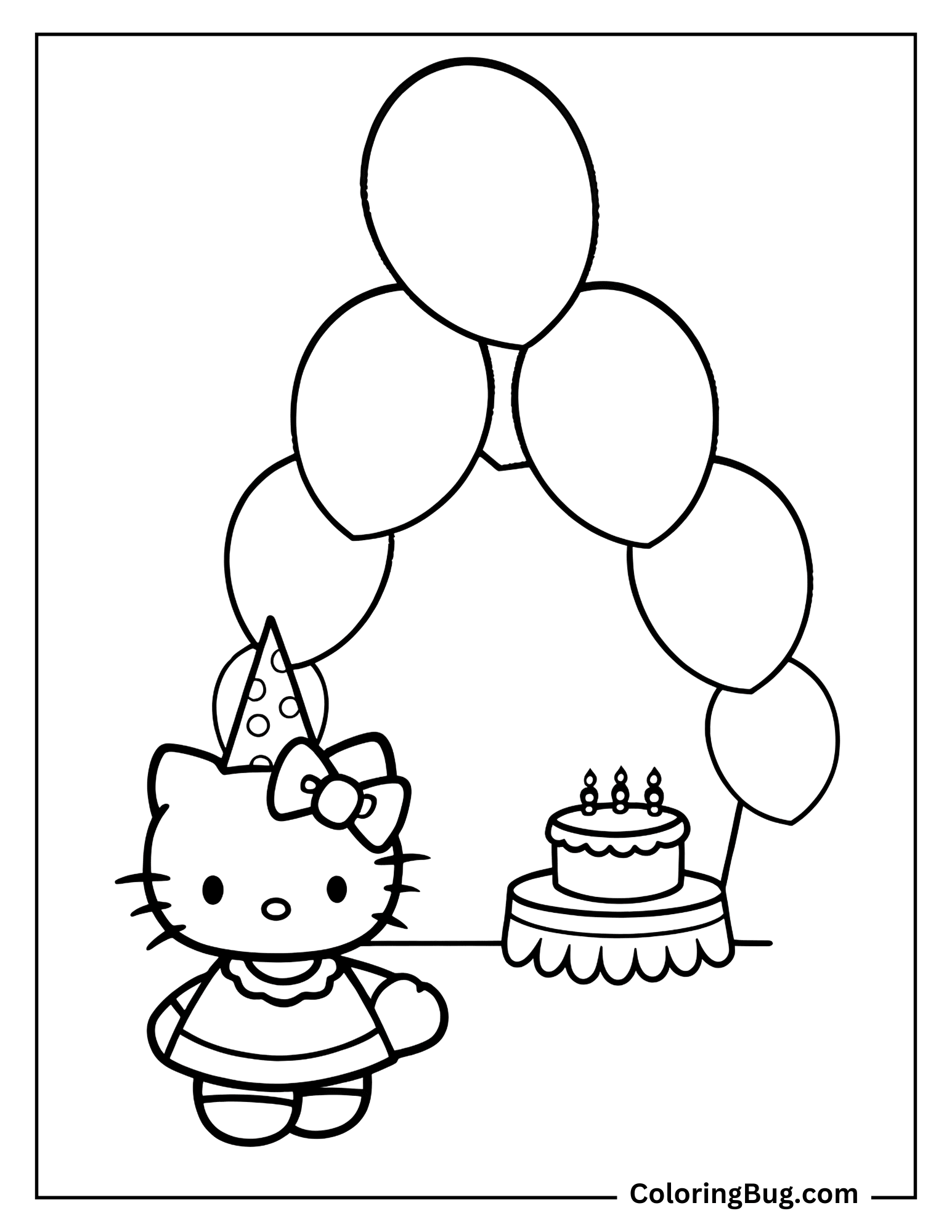 Hello Kitty Under Balloon Arch Coloring sheet