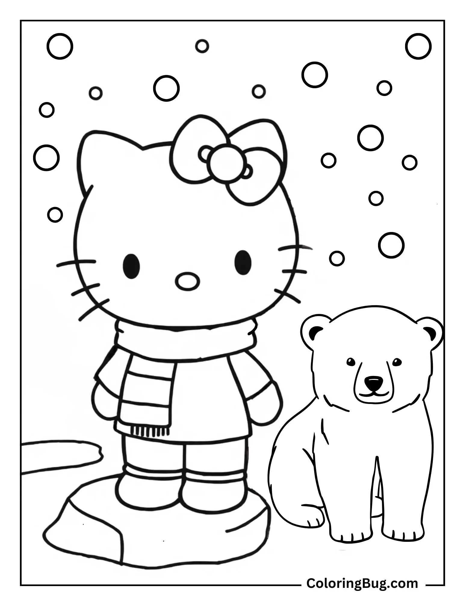 Hello Kitty With Baby Ice Bear Coloring Sheet