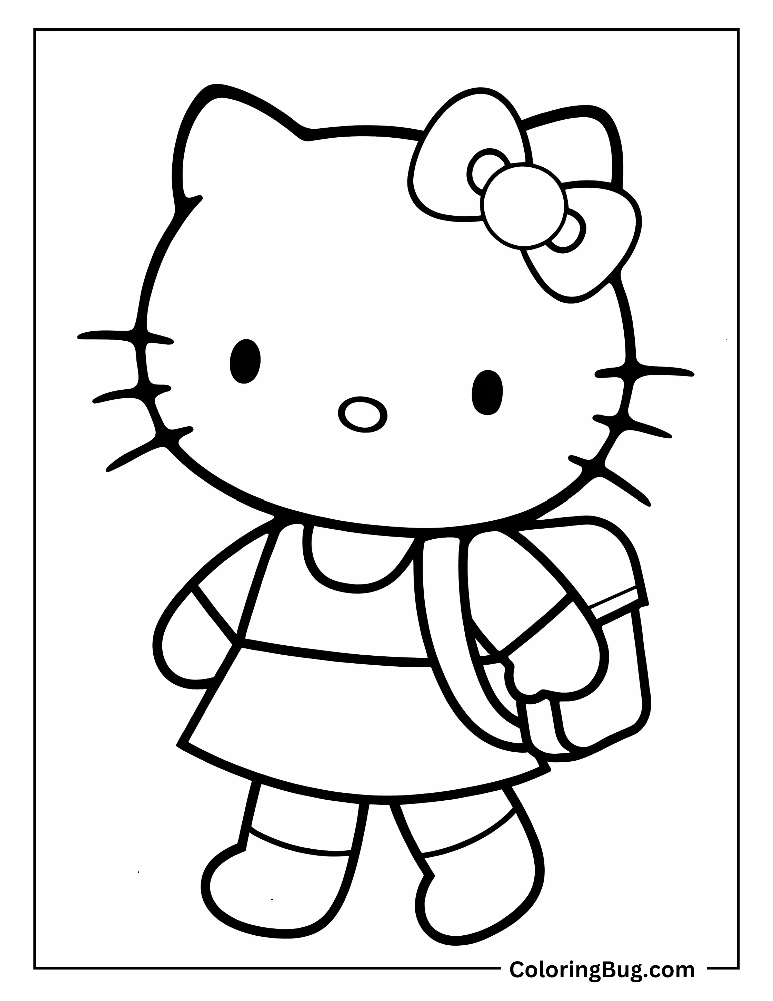 Hello Kitty With Backpack On a School Day Coloring Sheet