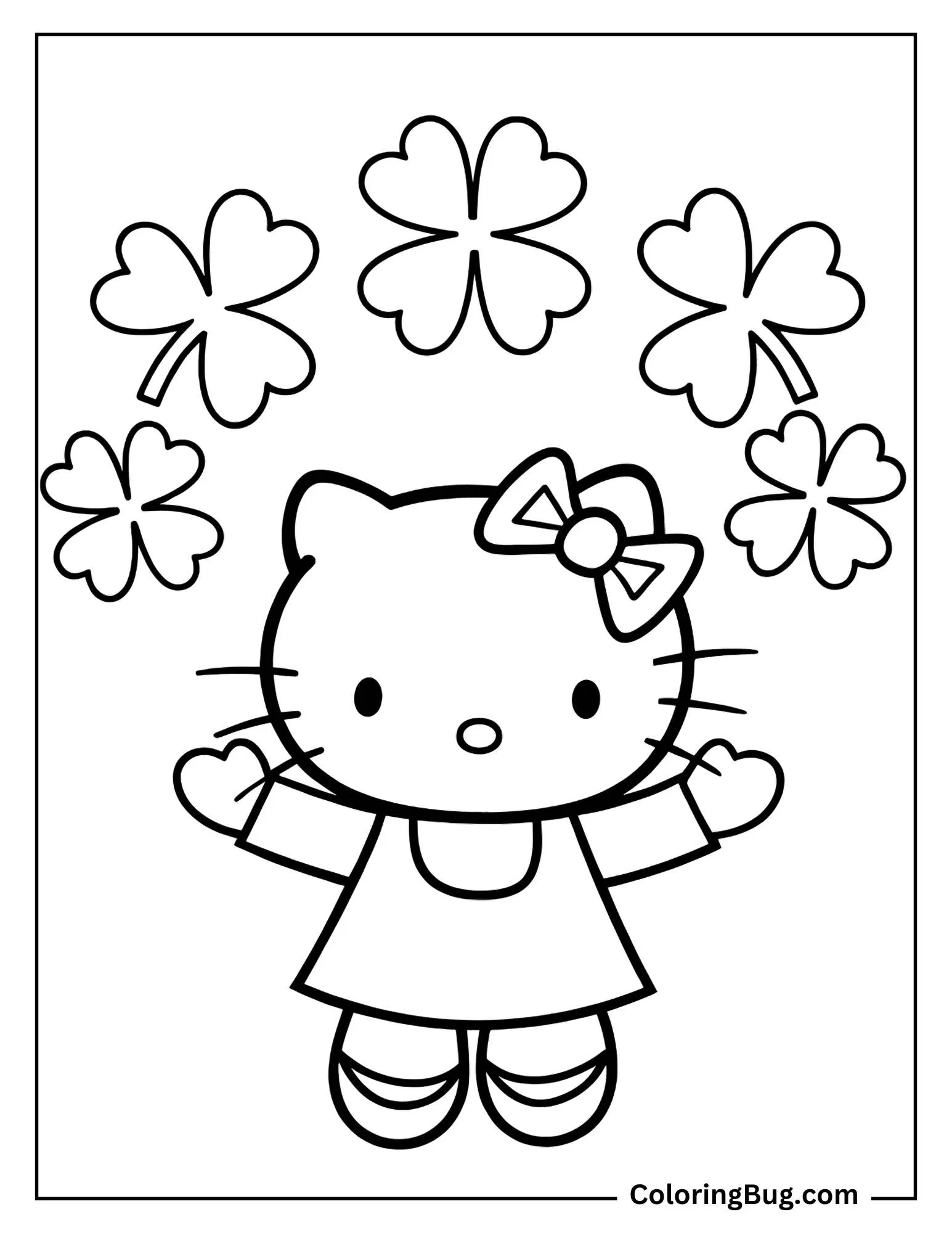 Hello Kitty With Clovers Coloring sheet