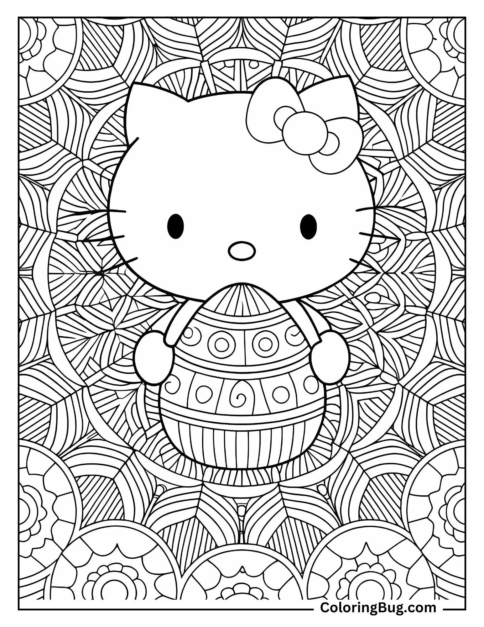 Hello Kitty With Easter Egg Mandala Coloring sheet