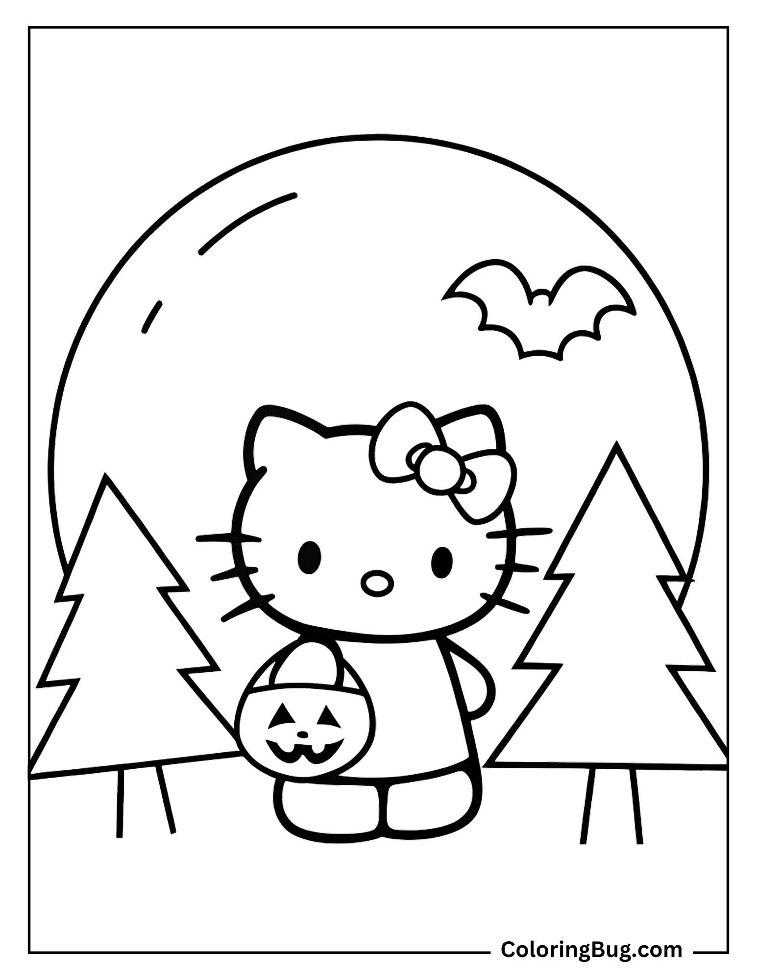 Hello Kitty With Full Moon Coloring Sheet