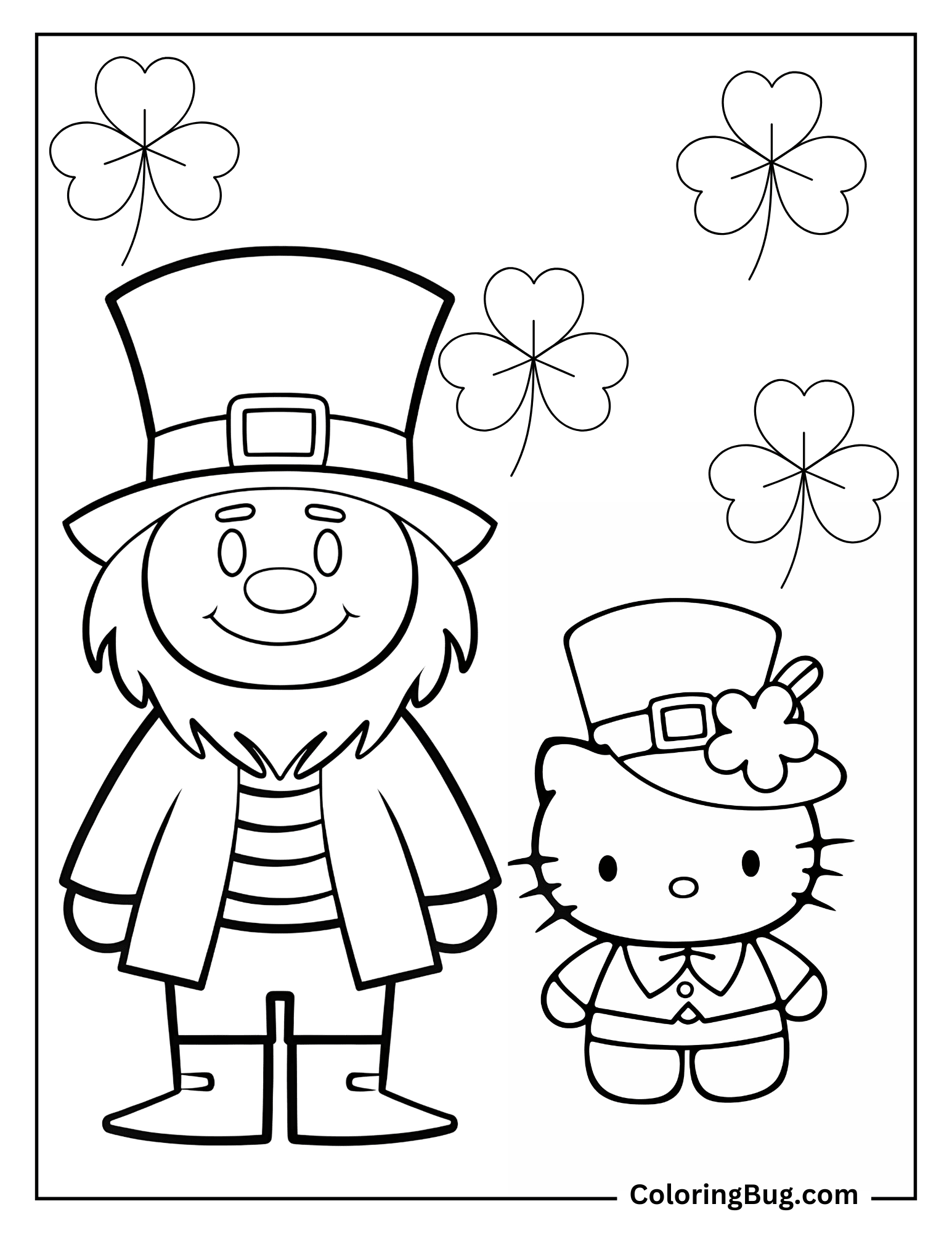 Hello Kitty With Leprechaun Coloring sheet