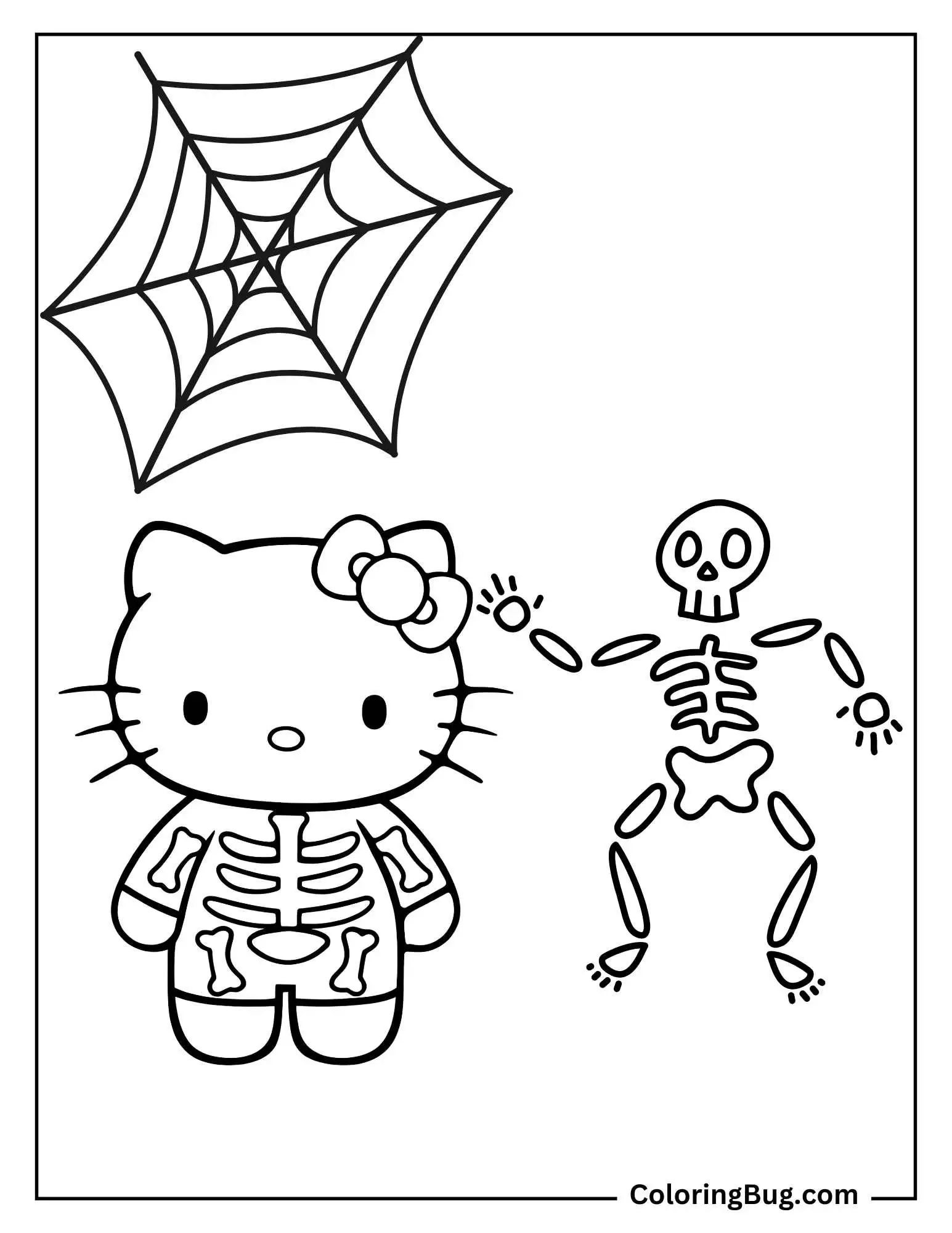 Hello Kitty With Skelton Coloring Sheet