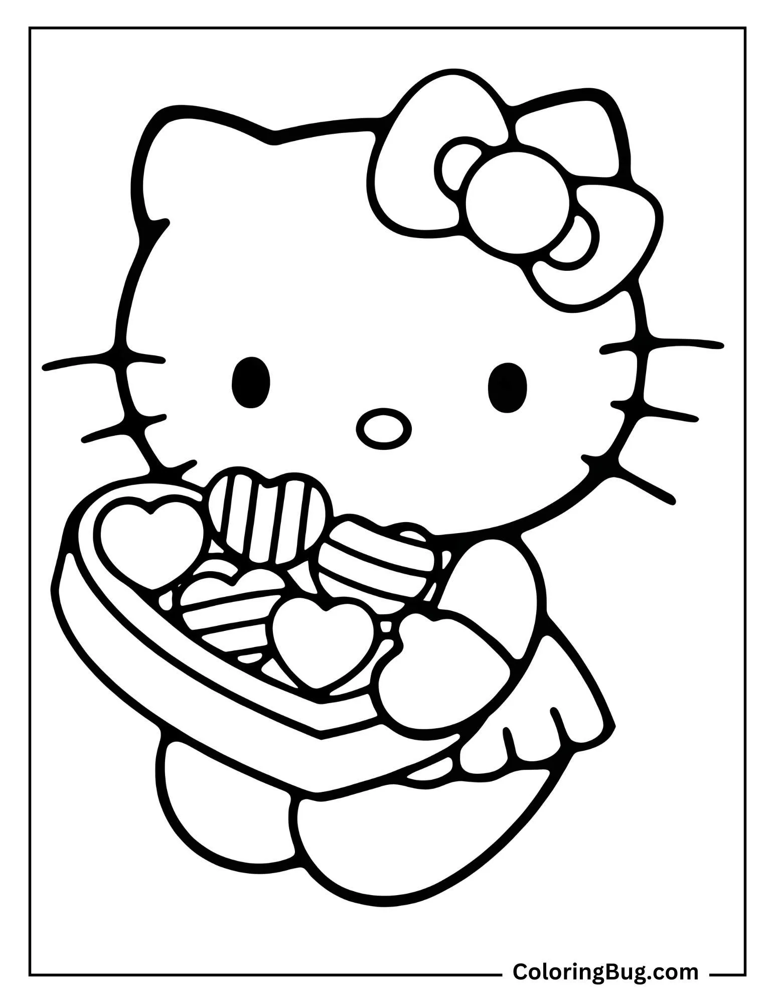 Hello Kitty With Valentine's Day Chocolates Coloring Sheet