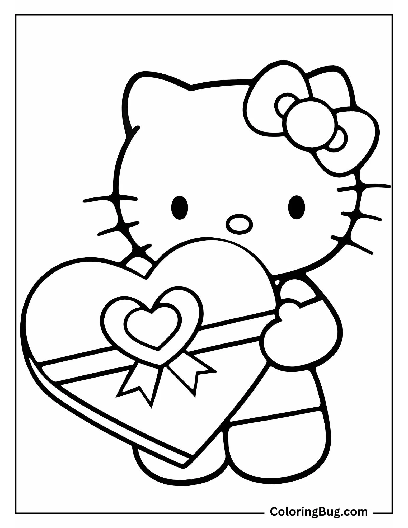 Hello Kitty With Valentine's Day Gift Coloring Sheet