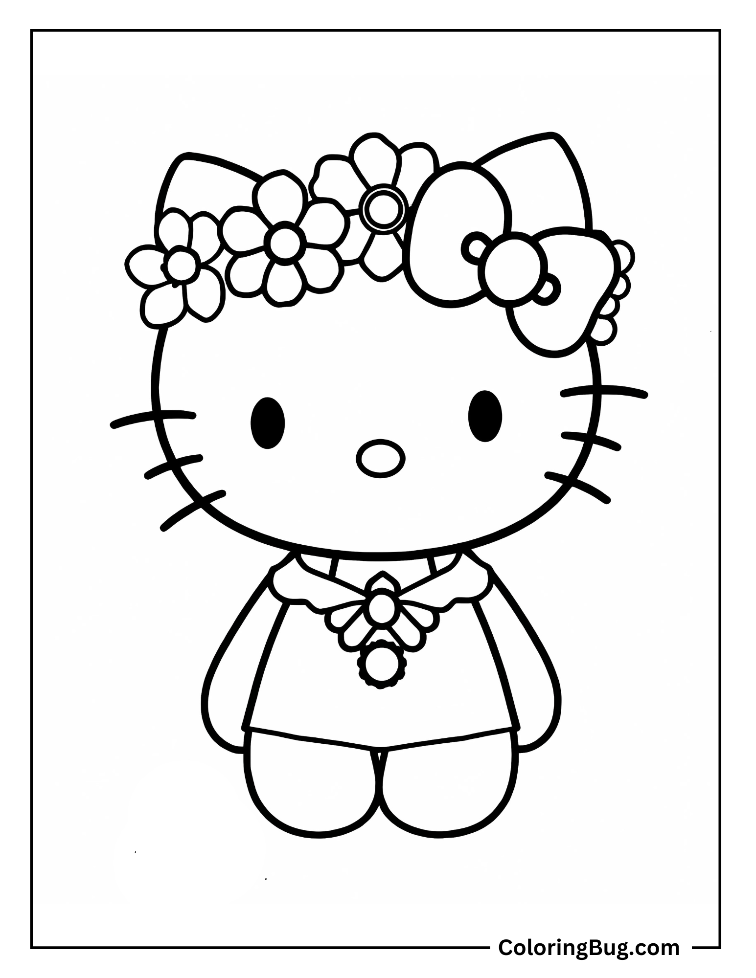 Hello Kitty With a Crown Of Flowers On Her Head Coloring Sheet