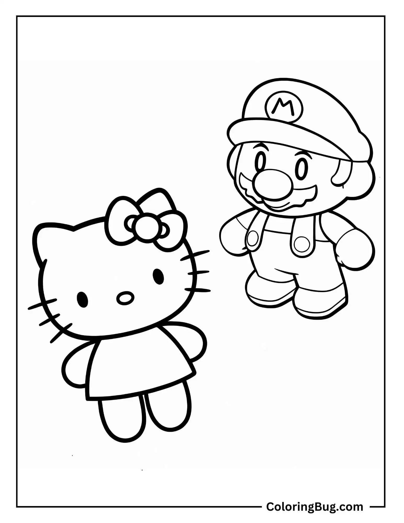 Hello Kitty and Mario Coloring Sheet