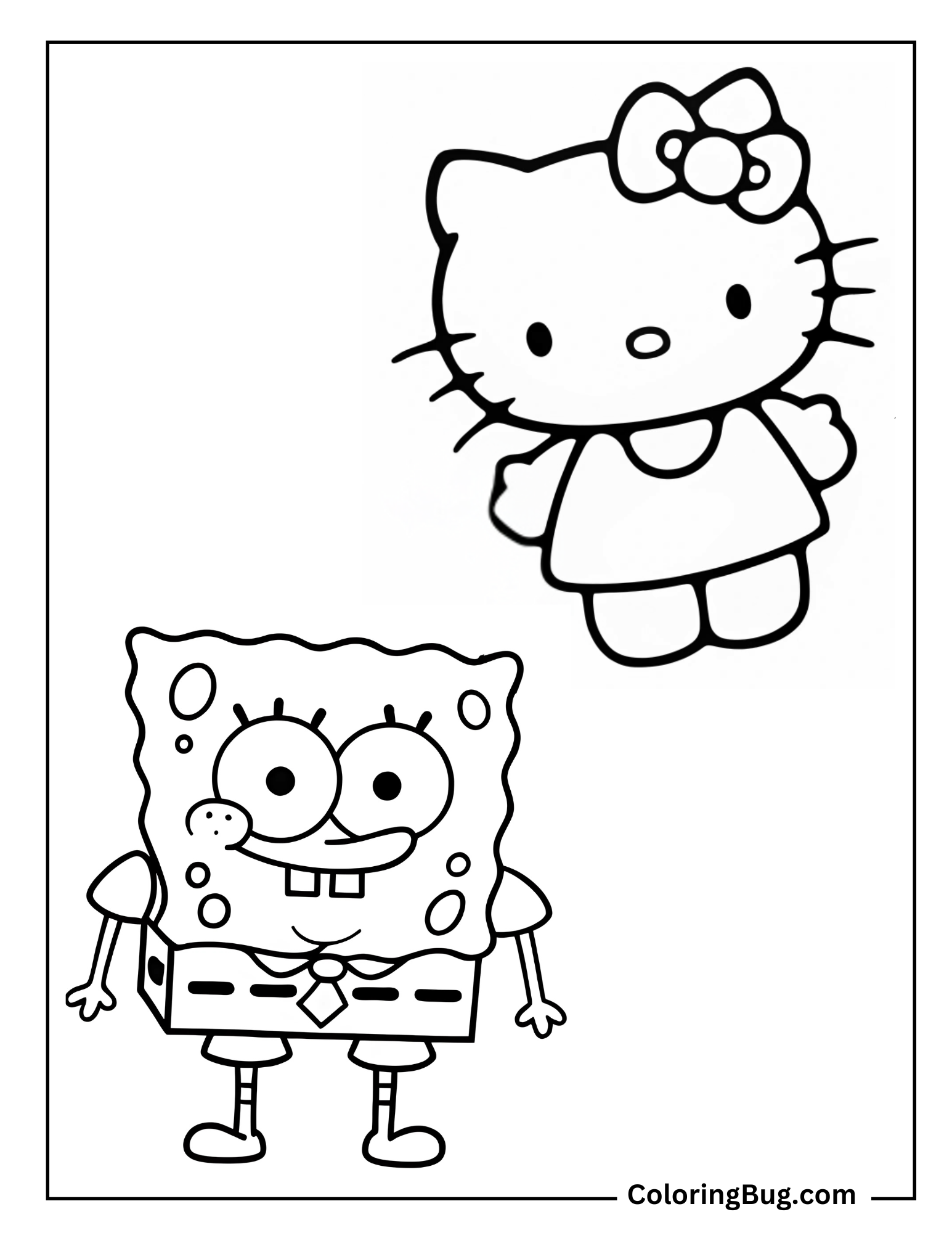 Hello Kitty and SpongeBob Coloring Sheet
