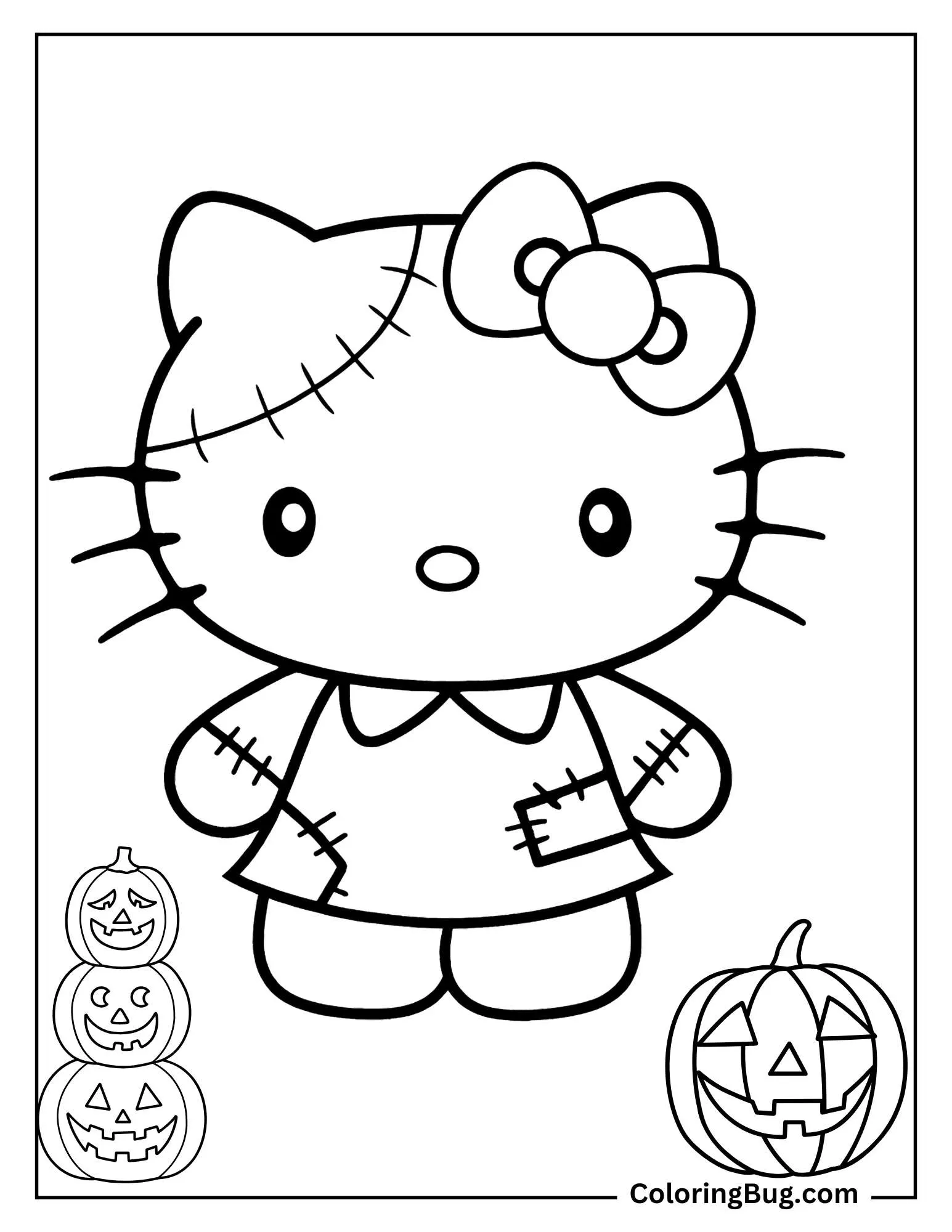Hello Kitty as Zombie Coloring Sheet