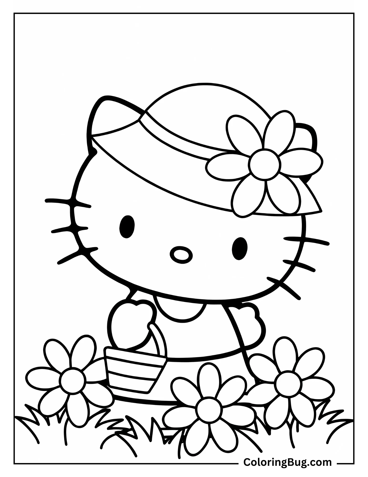 Hello Kitty in Cute Easter Bonnet Coloring sheet