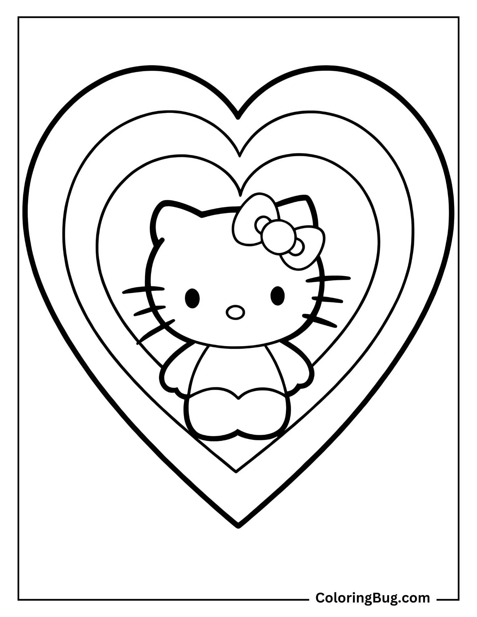 Hello Kitty in Heart Coloring Sheet