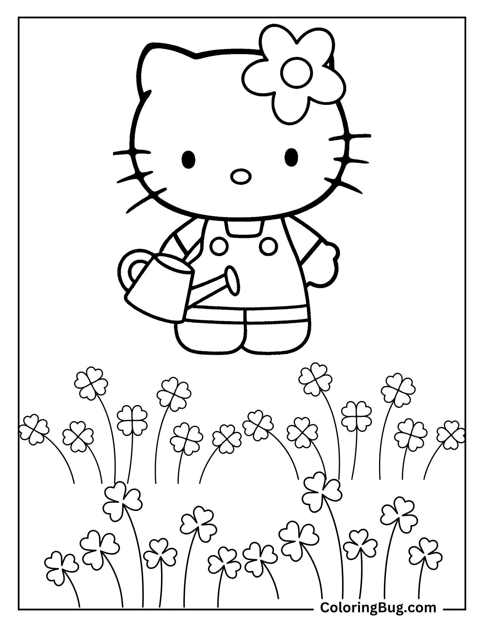 Hello Kitty in Shamrocks Field Coloring sheet
