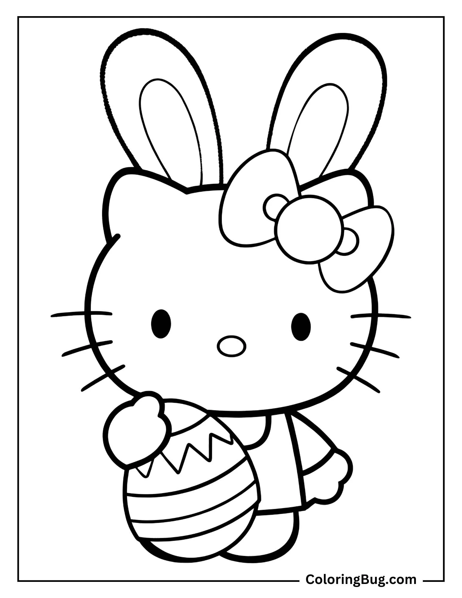 Hello Kitty with Easter Bunny Ears Coloring Page