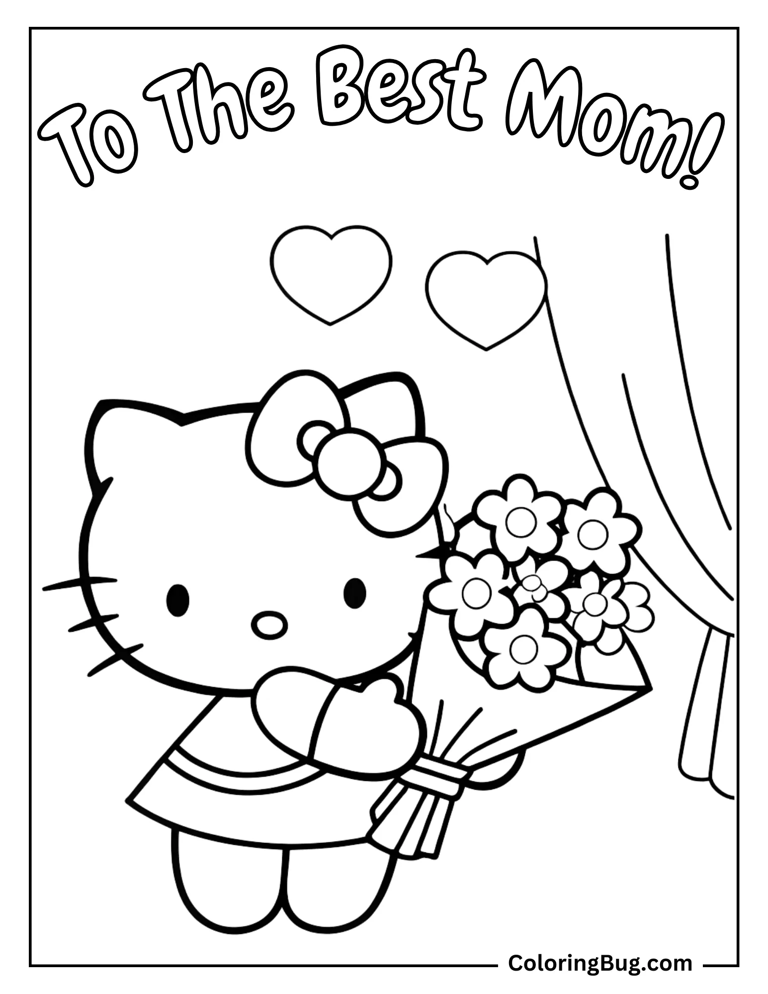 Hello Kitty with Flowers on Mother's Day Coloring Page