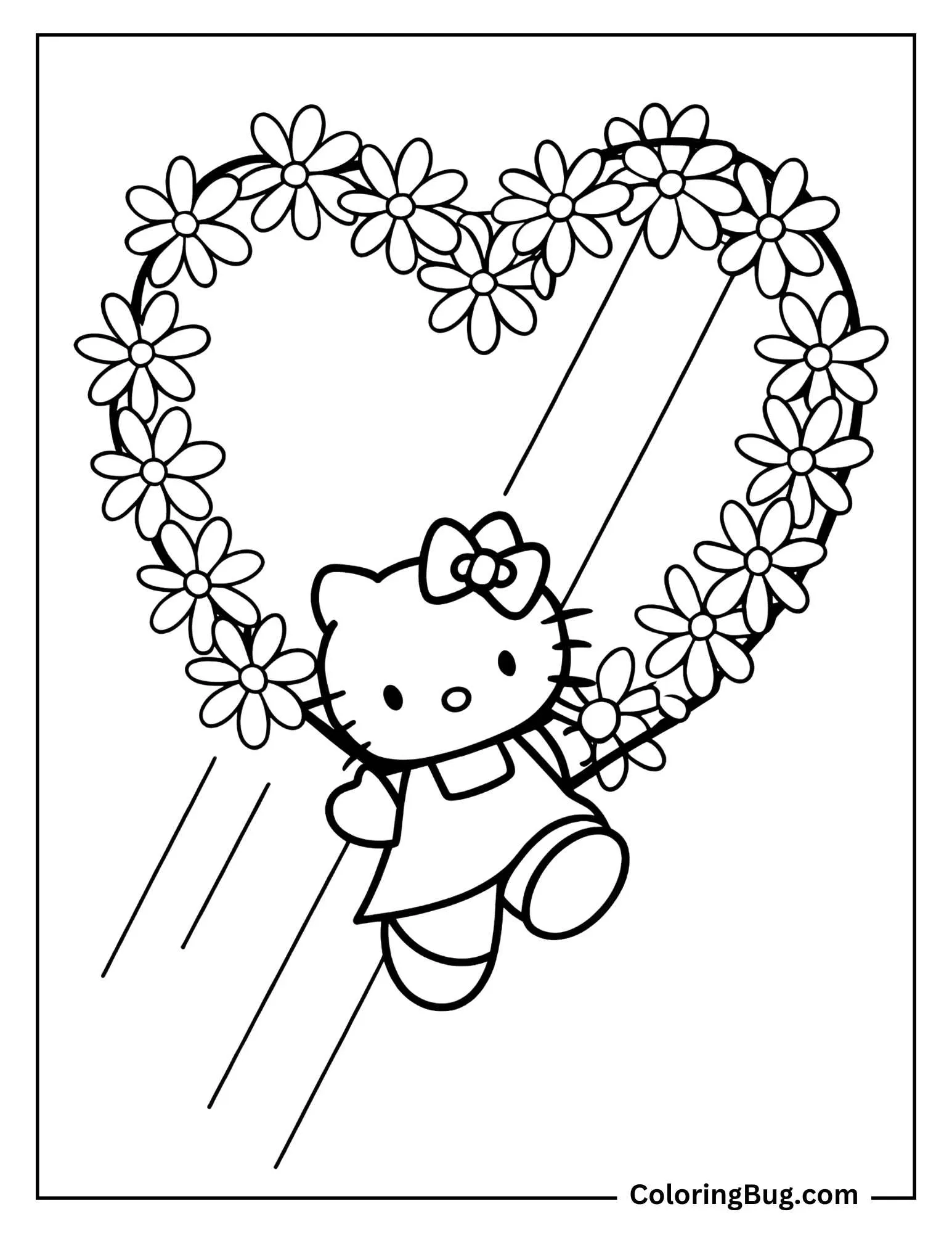 Hello Kitty with Heart-shaped Daisy Chain Mother's Day Coloring Page