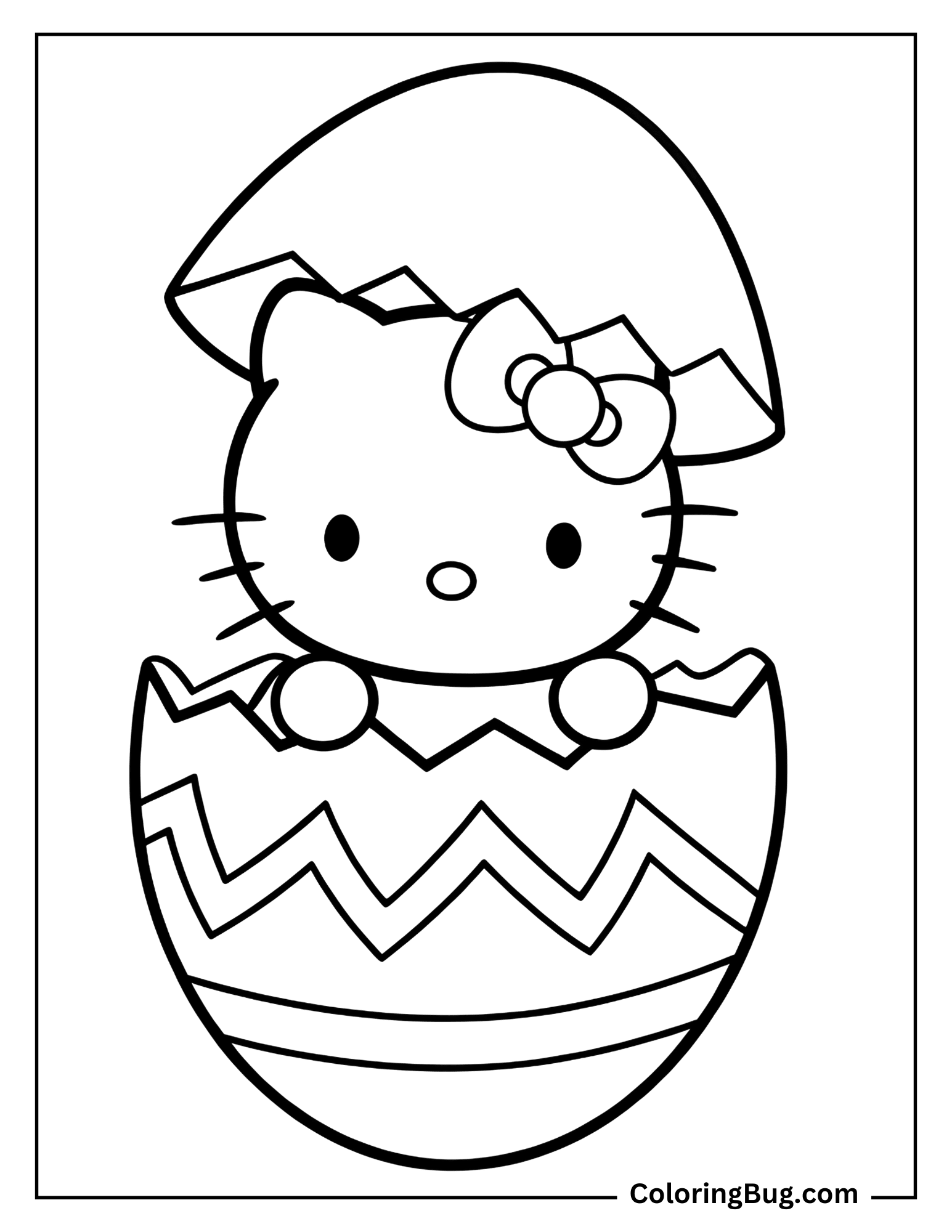Hello kitty Hatching From Easter Egg Coloring sheet