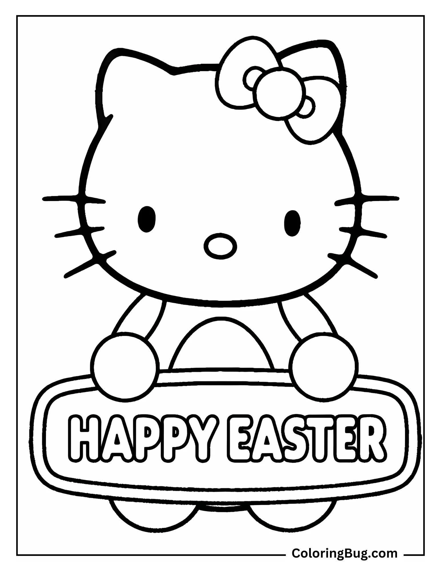Hello kitty With happy Easter Sign Coloring sheet