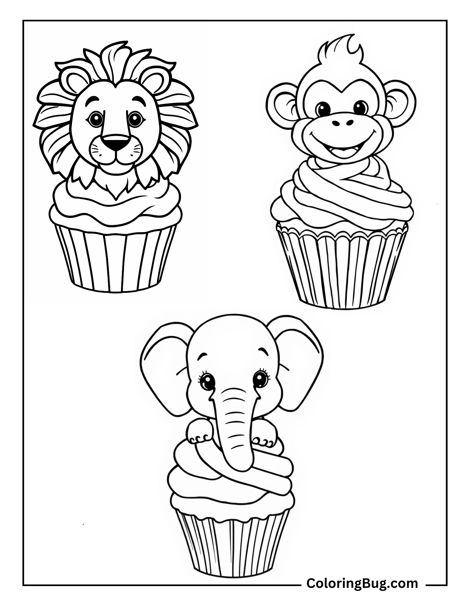 Jungle Themed Cupcake Coloring Sheet