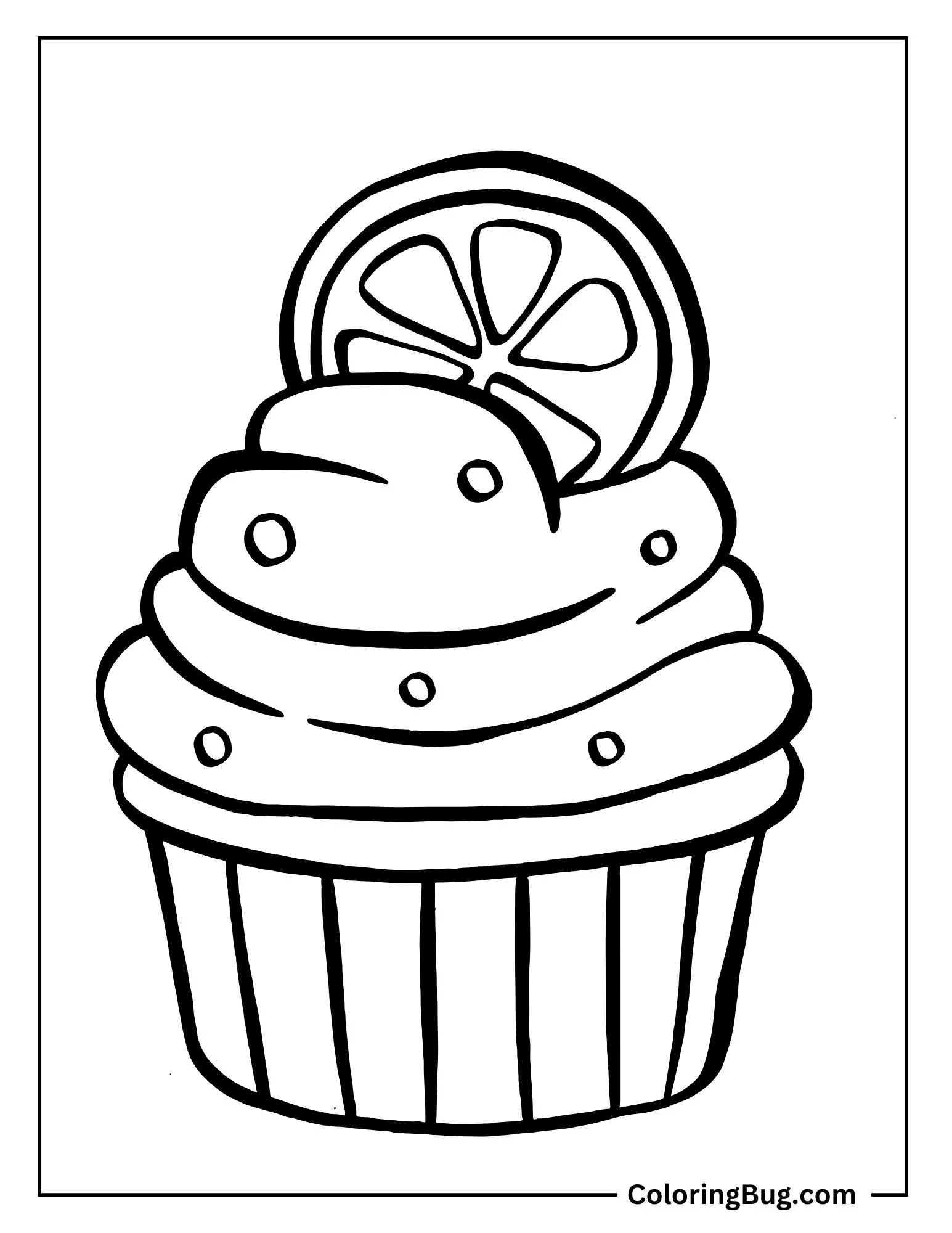 Lemon Tart Cupcake With Lemon slice on top Coloring Sheet