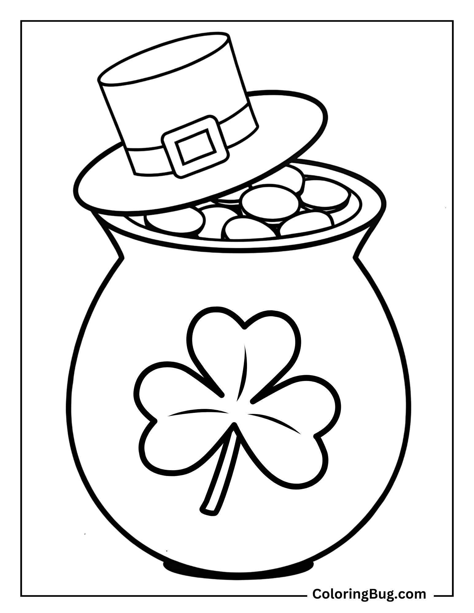 Leprechaun Hat On a Pot Of Gold Coloring Sheet
