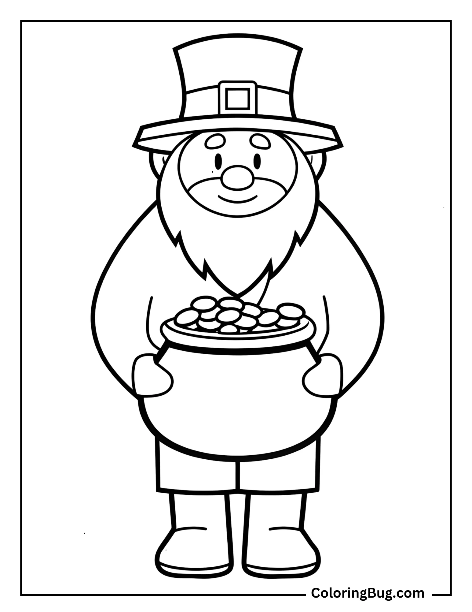 Leprechaun With Beard Holding Pot With Full Coins Coloring Sheet